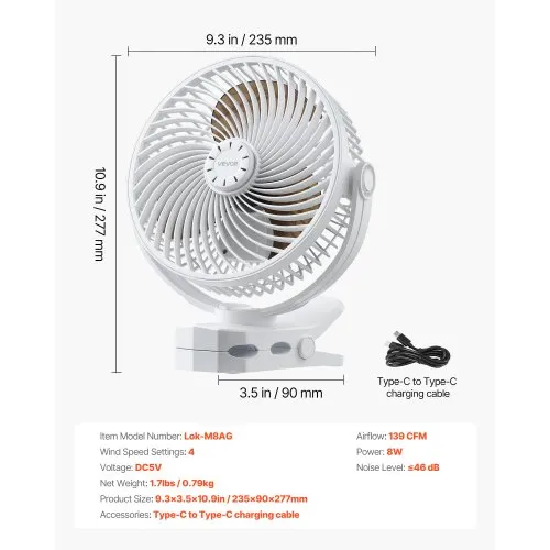 Laetav klambriventilaator, valge — pilt 7