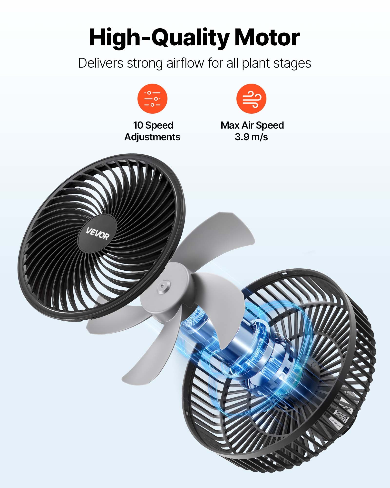 VEVOR Plant Fan, Grow Tent Clip On Fan Rechargeable, Type-C Port with 9 Speeds & Circulation Mode, Smart Control, Powerful Oscillating, Long Runtime for Hydroponics Circulation Cooling, Black, 2 Pack