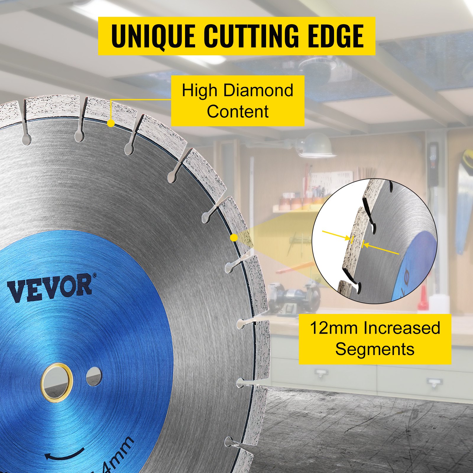 VEVOR Diamond Blade 12" Concrete Saw Blade Wet or Dry Segmented Cutting Wheel Masonry Wet Saw Blade General Purpose Power Saw 0.47in Tall Segment Blade Diamond Blades for Concrete Brick Block Masonry
