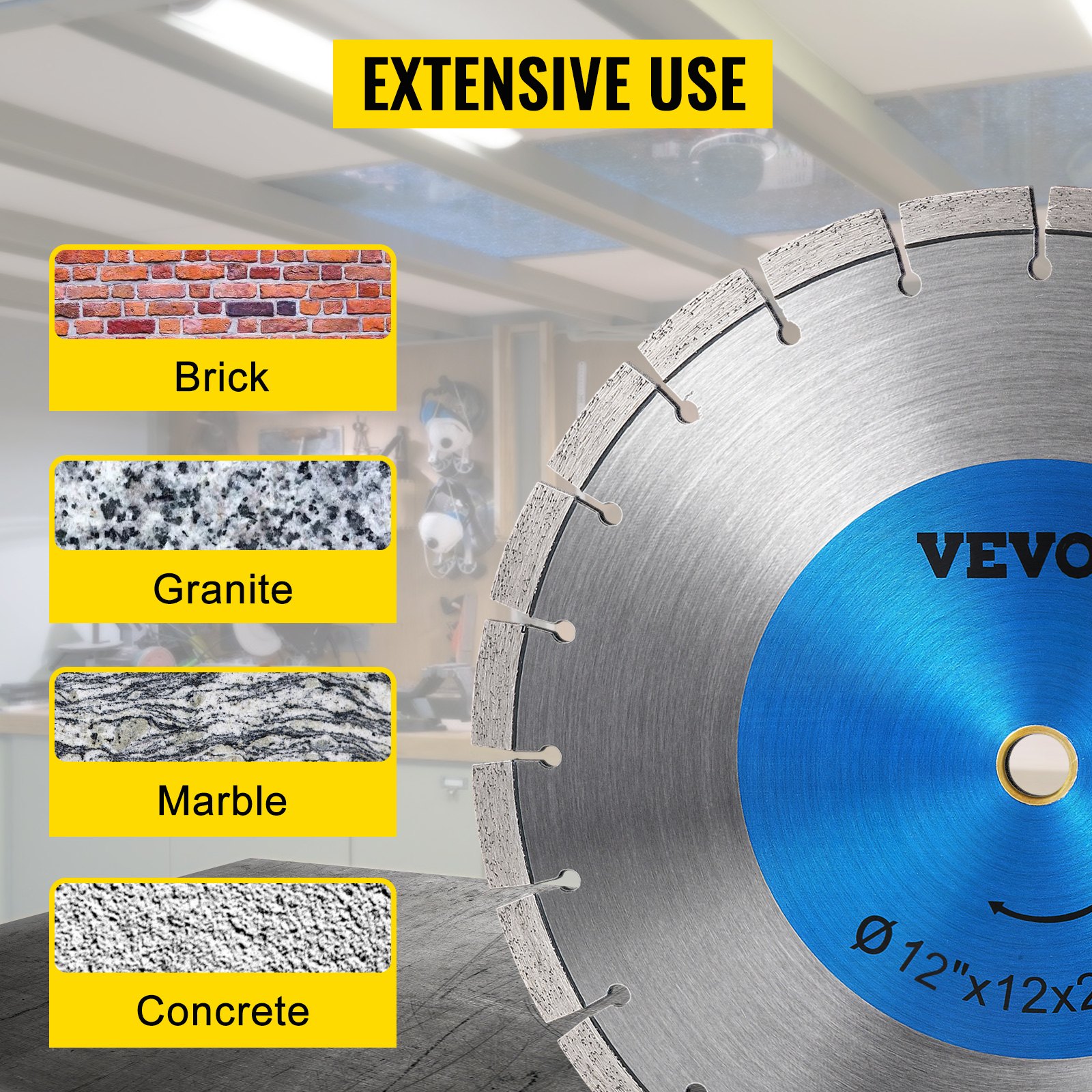 VEVOR Diamond Blade 12" Concrete Saw Blade Wet or Dry Segmented Cutting Wheel Masonry Wet Saw Blade General Purpose Power Saw 0.47in Tall Segment Blade Diamond Blades for Concrete Brick Block Masonry