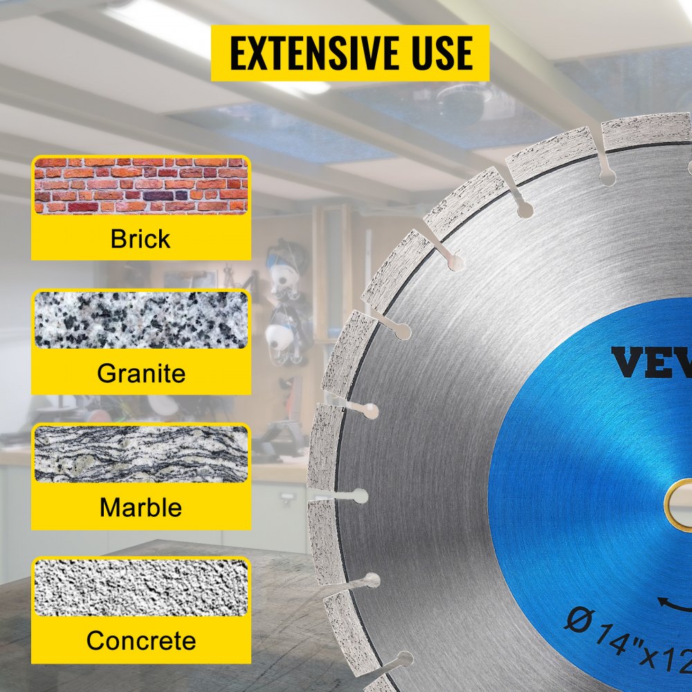 VEVOR Diamond Blade 14" Concrete Saw Blade Wet or Dry Segmented Cutting Wheel Masonry Wet Saw Blade General Purpose Power Saw 0.47in Tall Segment Blade Diamond Blades for Concrete Brick Block Masonry