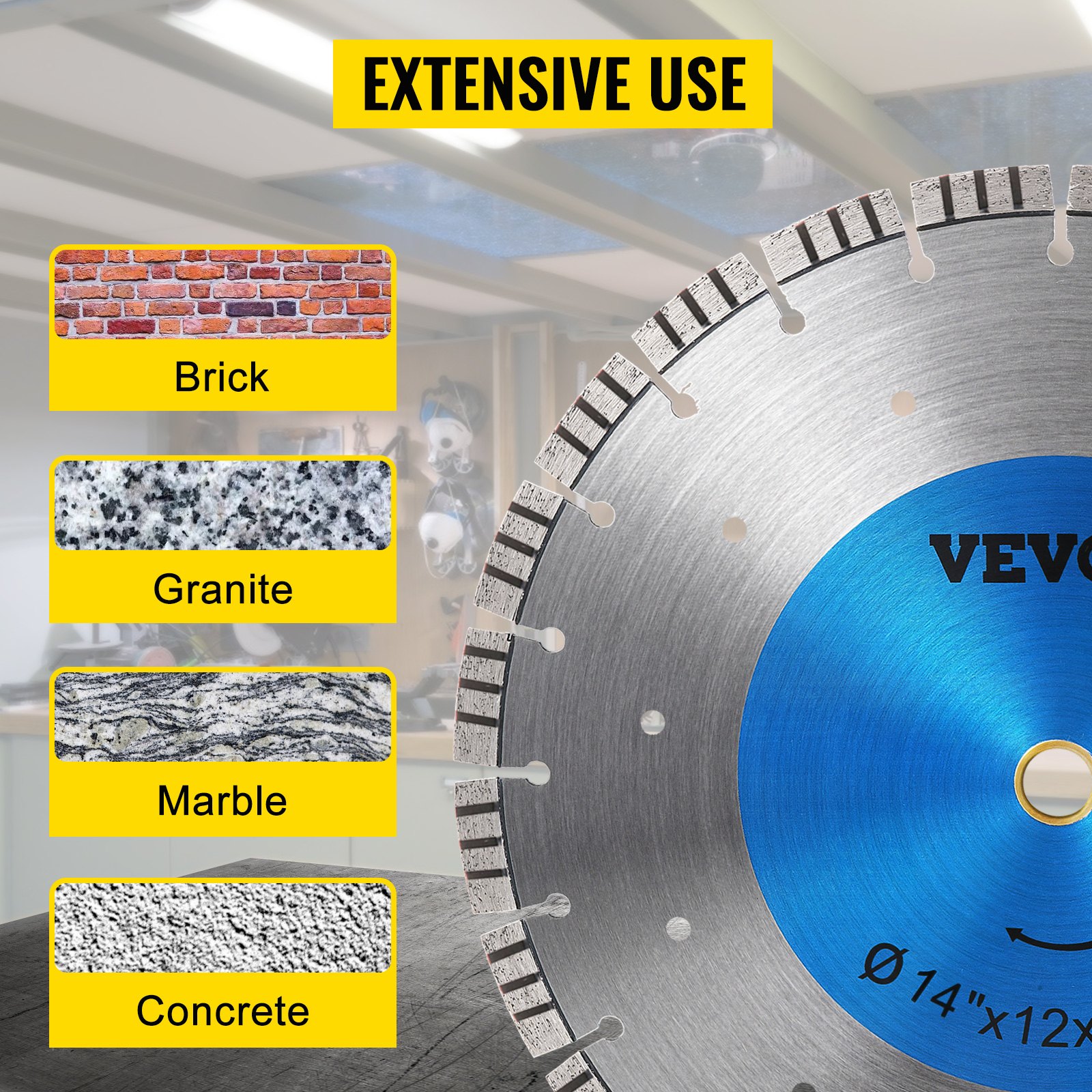 VEVOR Diamond Blade 14" Concrete Saw Blade Wet or Dry Segmented Cutting Wheel Masonry Wet Saw Blade General Purpose Power Saw 0.47in Tall Segment Blade Diamond Blades for Concrete Brick Block Masonry