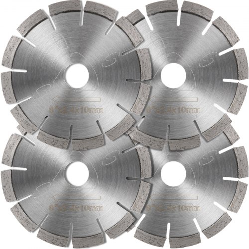 VEVOR Soff-Cut Diamond Blade 6" Concrete Saw Blade 4-Pack Masonry Wet Saw Blade Laser Welding Concrete Blade Dry Wet Cutting Diamond Blades for Cutting w/Soft Bond Tile Marble Stone Concrete Asphalt