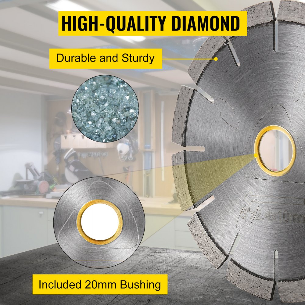 VEVOR Soff-Cut Diamond Blade 6" Concrete Saw Blade 4-Pack Masonry Wet Saw Blade Laser Welding Concrete Blade Dry Wet Cutting Diamond Blades for Cutting w/Soft Bond Tile Marble Stone Concrete Asphalt
