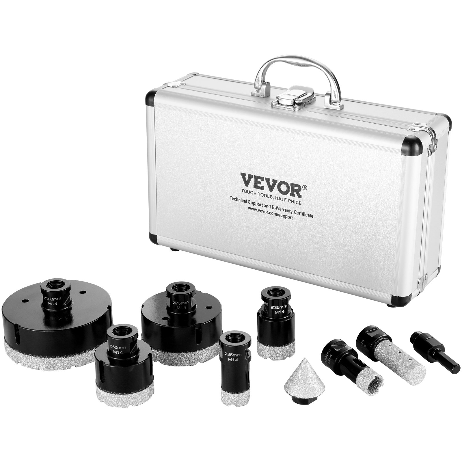 VEVOR Diamond Core Drill Bit Set, 6 PCS 20/25/35/50/75/100mm Diamond Hole Saw Kit, with Finger Milling Bit Cone Bit Saw Blade and Storage Case for Dry and Wet, Diamond Drill Bits for Tile Ceramic