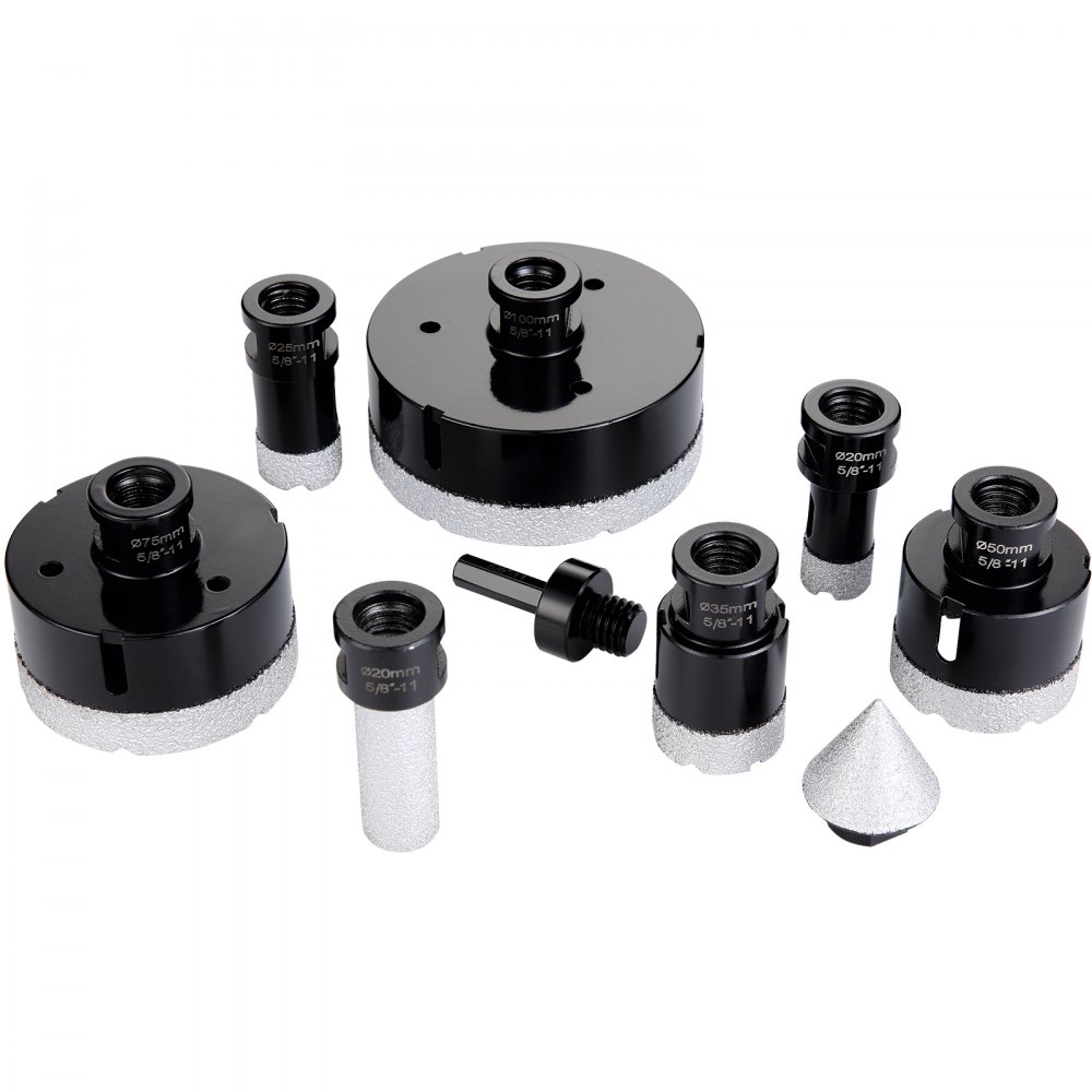 VEVOR Diamond Core Drill Bit Set, 6 PCS 20/25/35/50/75/100mm Diamond Hole Saw Kit, with Finger Milling Bit Cone Bit Saw Blade and Storage Case for Dry and Wet, Diamond Drill Bits for Tile Ceramic