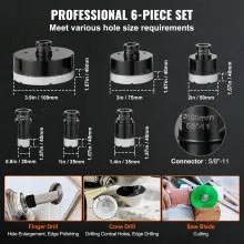 VEVOR Diamond Core Drill Bit Set, 6 PCS 20/25/35/50/75/100mm Diamond Hole Saw Kit, with Finger Milling Bit Cone Bit Saw Blade and Storage Case, for Dry and Wet, Diamond Drill Bits for Ceramic Tile