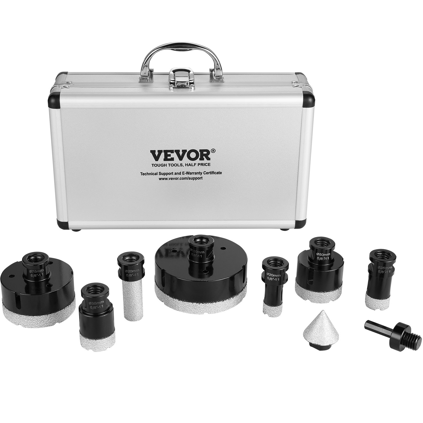 VEVOR Diamond Core Drill Bit Set, 6 PCS 20/25/35/50/75/100mm Diamond Hole Saw Kit, with Finger Milling Bit Cone Bit Saw Blade and Storage Case for Dry and Wet, Diamond Drill Bits for Tile Ceramic