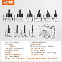 VEVOR Diamond Core Drill Bit Set, 10 PCS 6/10/12/20/25/30/35/40/45/50mm Diamond Hole Saw Kit, Triangular Shank, with Storage Case for Dry and Wet, Diamond Drill Bits for Tile Ceramic Porcelain