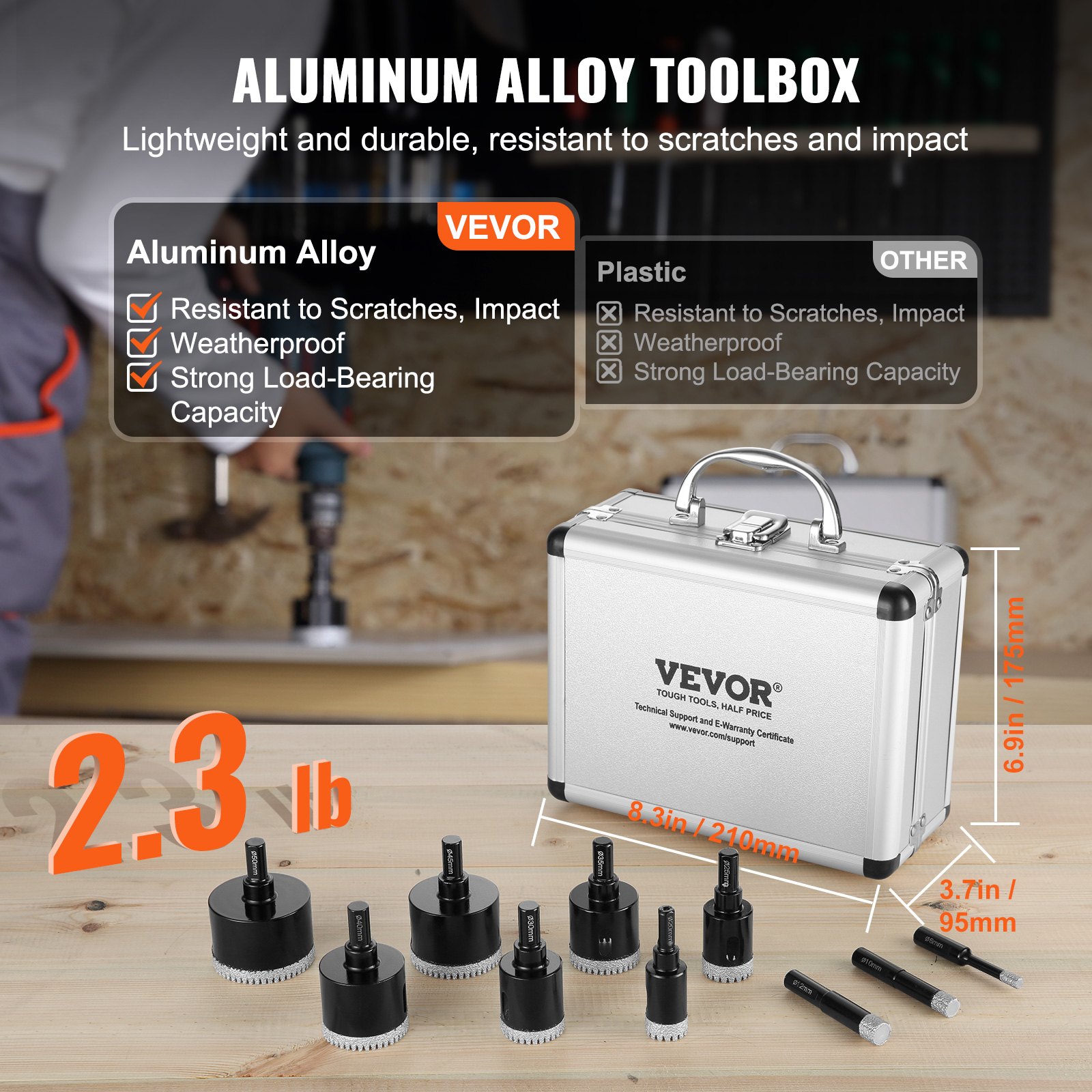 VEVOR Diamond Core Drill Bit Set, 10 PCS 6/10/12/20/25/30/35/40/45/50mm Diamond Hole Saw Kit, Triangular Shank, with Storage Case for Dry and Wet, Diamond Drill Bits for Tile Ceramic Porcelain