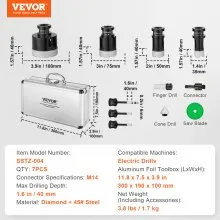 VEVOR Diamond Core Drill Bit Set, 7 PCS 6/6/6/20/25/35/50mm Diamond Hole Saw Kit, with Finger Milling Bit Cone Bit Saw Blade and  Storage Case for Dry and Wet, Diamond Drill Bits for Tile Ceramic