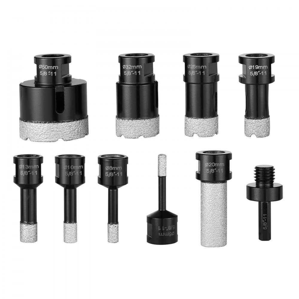 VEVOR Diamond Core Drill Bit Set, 8 PCS 6/8/10/13/19/25/32/50mm Diamond Hole Saw Kit, with Finger Milling Bit Saw Blade and Storage Case for Dry and Wet, Diamond Drill Bits for Tile Ceramic