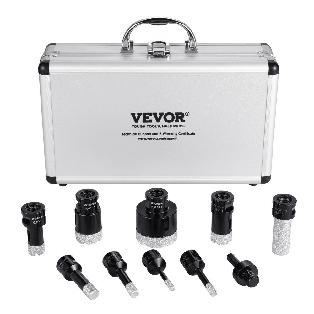 VEVOR Diamond Core Drill Bit Set, 8 PCS 6/8/10/13/19/25/32/50mm Diamond Hole Saw Kit, with Finger Milling Bit Saw Blade and Storage Case for Dry and Wet, Diamond Drill Bits for Tile Ceramic