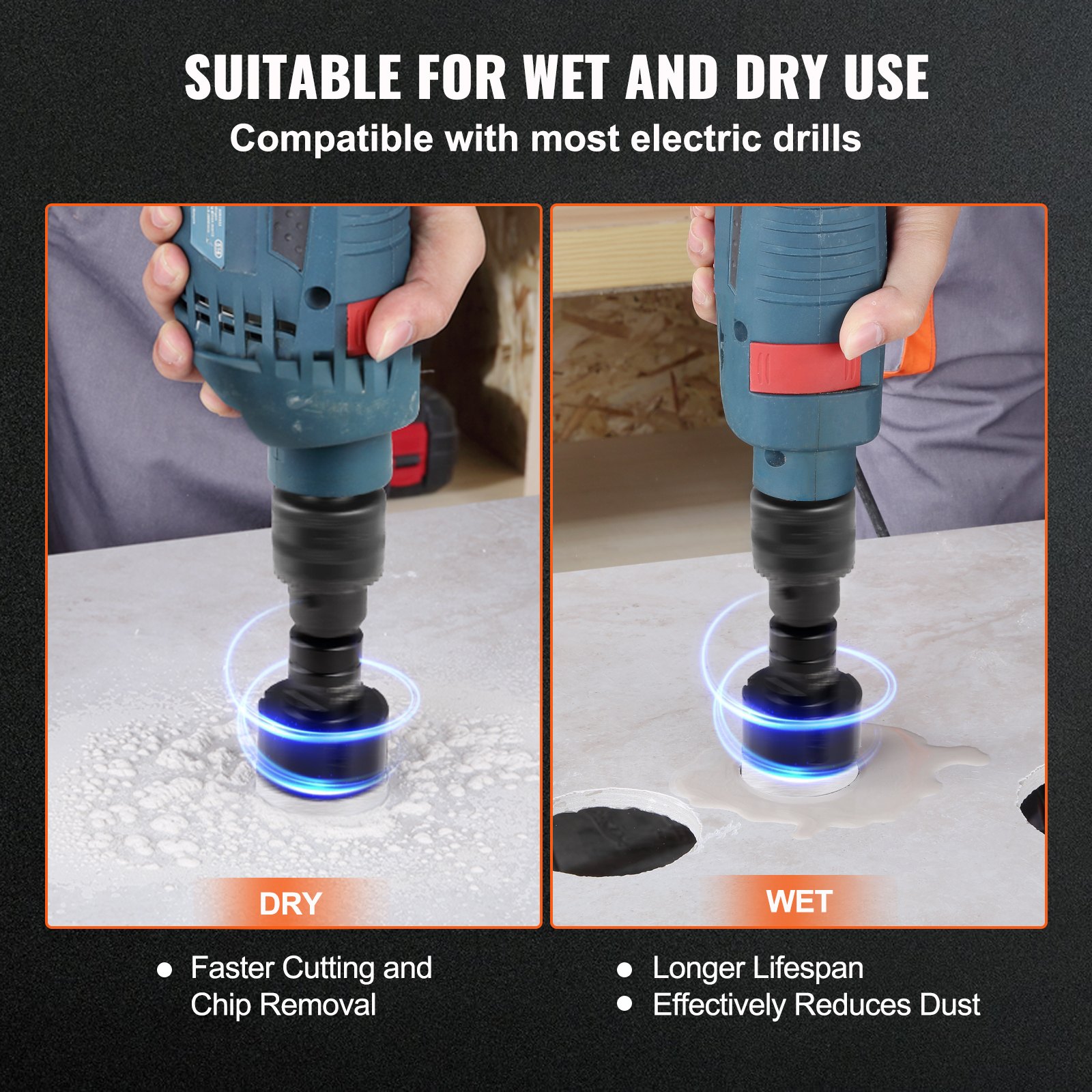 VEVOR Diamond Core Drill Bit Set, 8 PCS 6/8/10/13/19/25/32/50mm Diamond Hole Saw Kit, with Finger Milling Bit Saw Blade and Storage Case for Dry and Wet, Diamond Drill Bits for Tile Ceramic