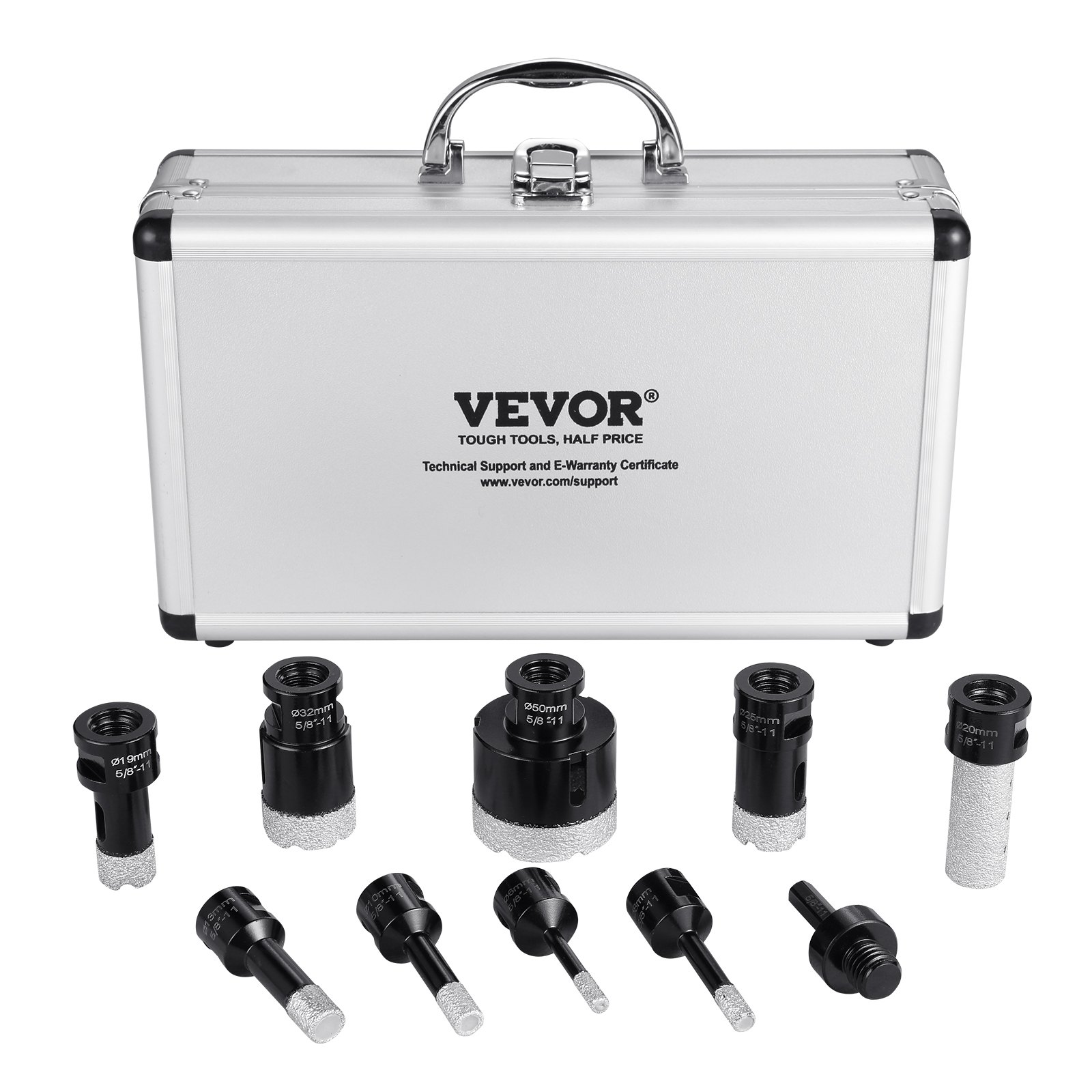 VEVOR Diamond Core Drill Bit Set, 8 PCS 6/8/10/13/19/25/32/50mm Diamond Hole Saw Kit, with Finger Milling Bit Saw Blade and Storage Case for Dry and Wet, Diamond Drill Bits for Tile Ceramic
