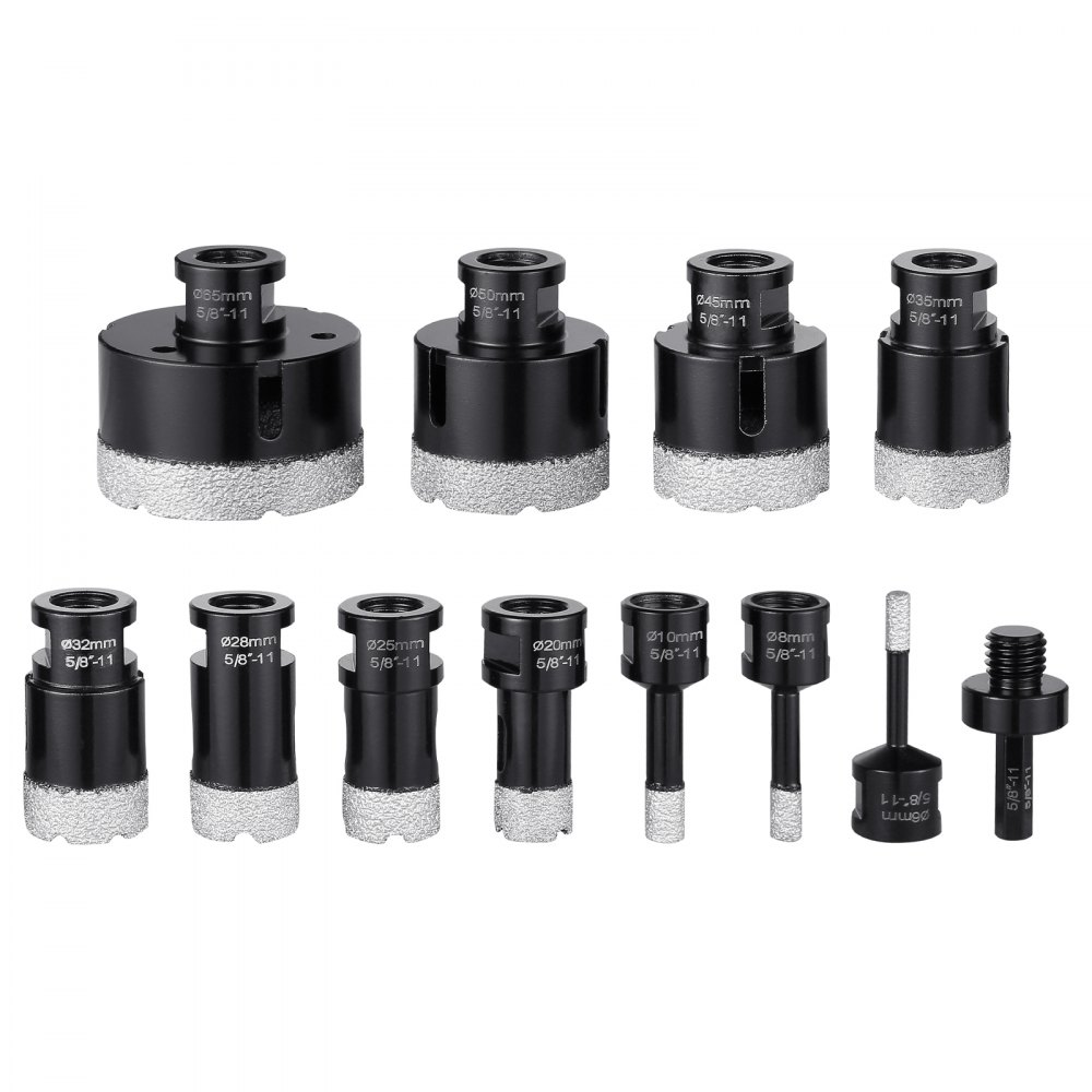 VEVOR Diamond Core Drill Bit Set, 11 PCS 6/8/10/20/25/28/32/35/45/50/65mm Diamond Hole Saw Kit, with 5/8"-11 Connector and Storage Case for Dry and Wet, Diamond Drill Bits for Tile Ceramic