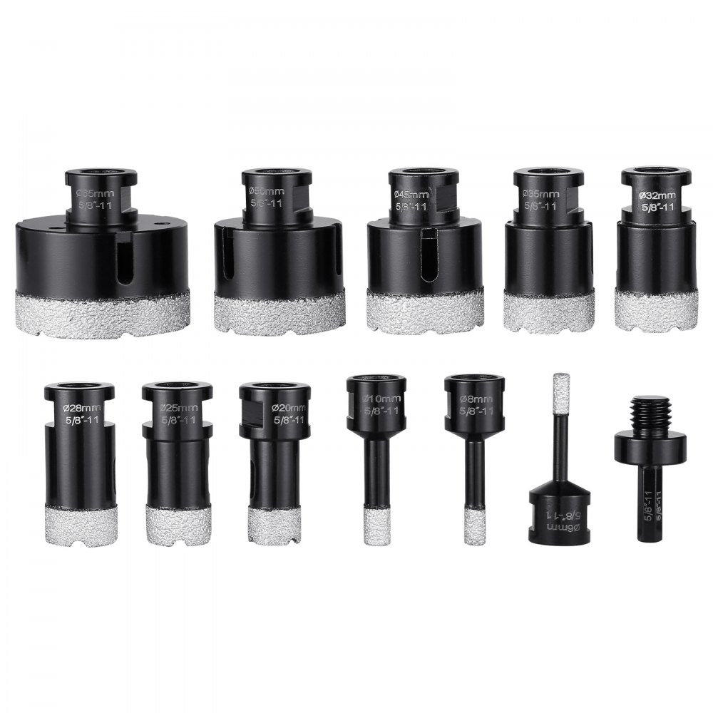 VEVOR Diamond Core Drill Bit Set, 11 PCS 6/8/10/20/25/28/32/35/45/50/65mm Diamond Hole Saw Kit, with 5/8"-11 Connector and Storage Case for Dry and Wet, Diamond Drill Bits for Tile Ceramic