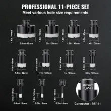 VEVOR Diamond Core Drill Bit Set, 11 PCS 6/8/10/20/25/28/32/35/45/50/65mm Diamond Hole Saw Kit, with 5/8"-11 Connector and Storage Case, for Dry and Wet, Diamond Drill Bits for Ceramic Tile