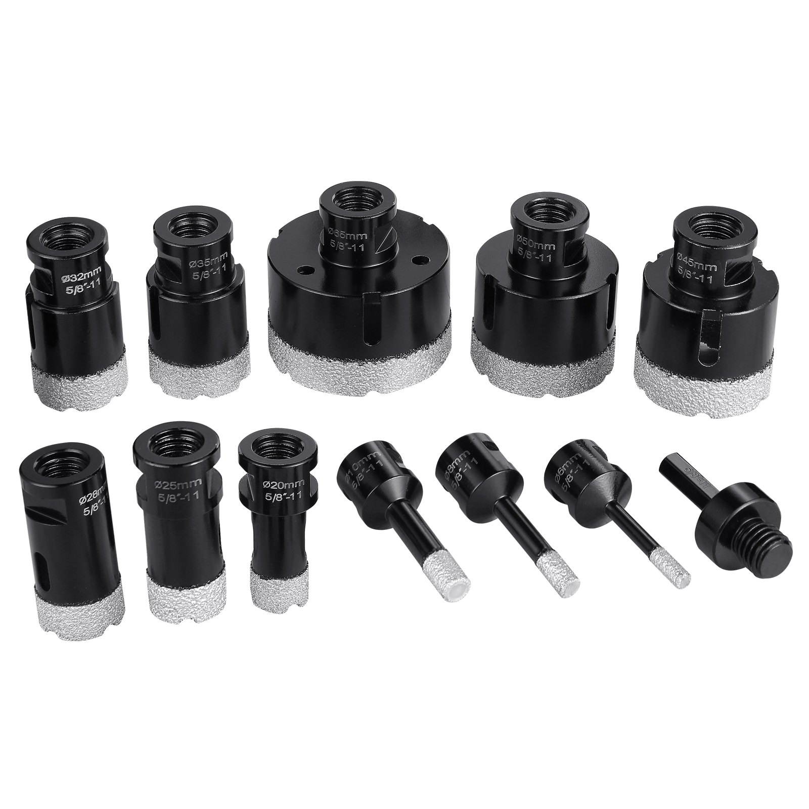 VEVOR Diamond Core Drill Bit Set, 11 PCS 6/8/10/20/25/28/32/35/45/50/65mm Diamond Hole Saw Kit, with 5/8"-11 Connector and Storage Case for Dry and Wet, Diamond Drill Bits for Tile Ceramic