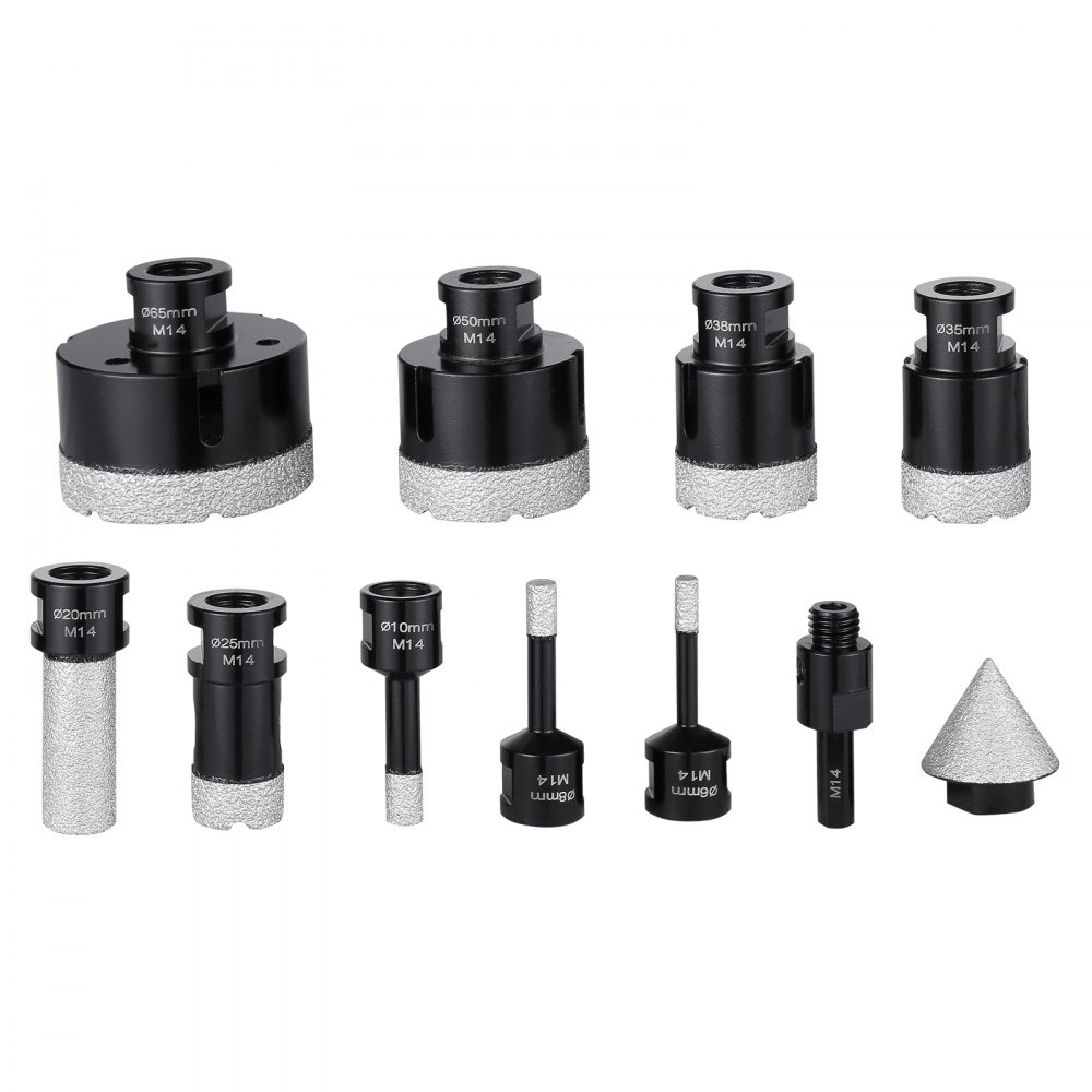 VEVOR Diamond Core Drill Bit Set, 8 PCS 6/8/10/25/35/38/50/65mm Diamond Hole Saw Kit, with Finger Milling Bit Cone Bit Saw Blade and Storage Case for Dry and Wet, Diamond Drill Bits for Tile Ceramic