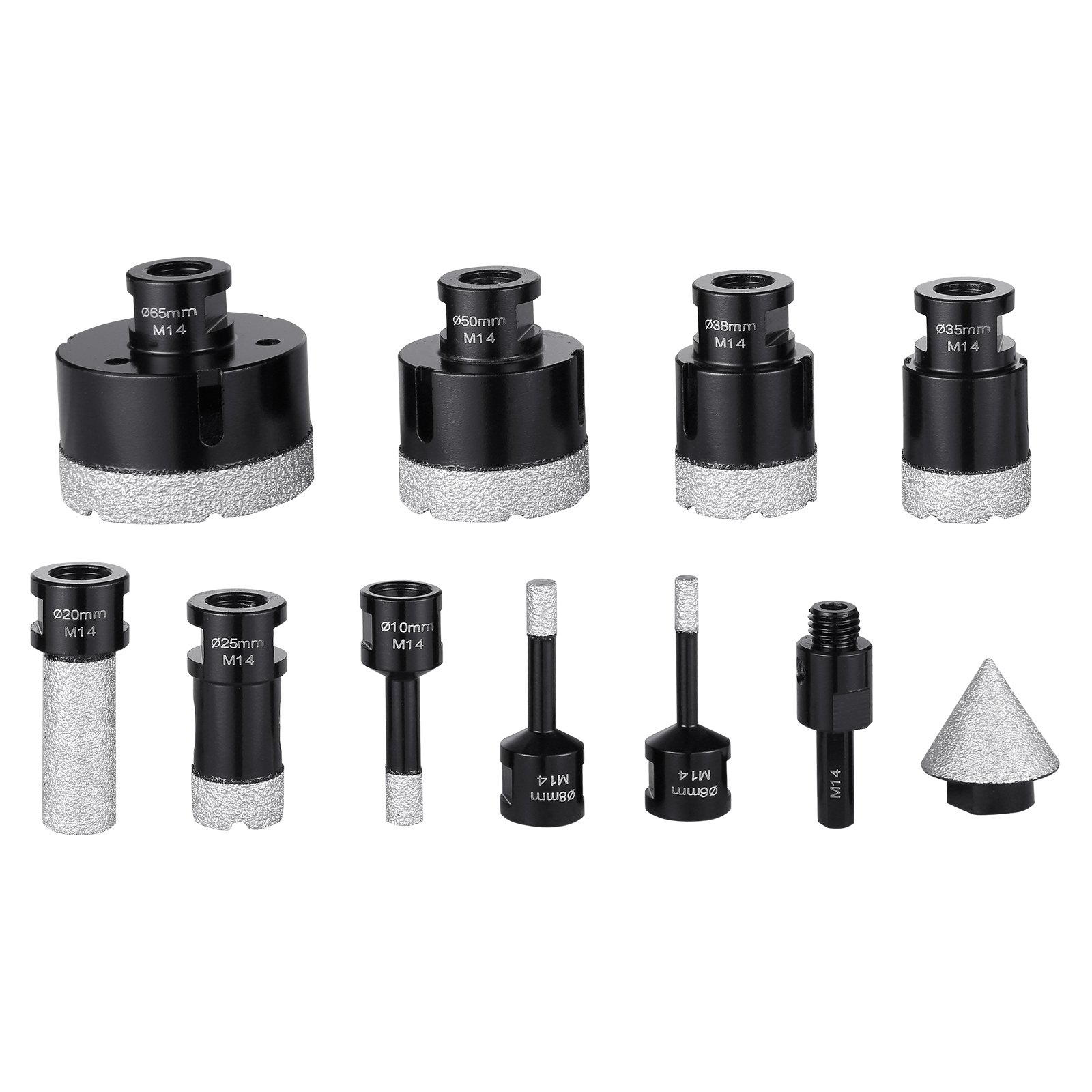 VEVOR Diamond Core Drill Bit Set, 8 PCS 6/8/10/25/35/38/50/65mm Diamond Hole Saw Kit, with Finger Milling Bit Cone Bit Saw Blade and Storage Case for Dry and Wet, Diamond Drill Bits for Tile Ceramic
