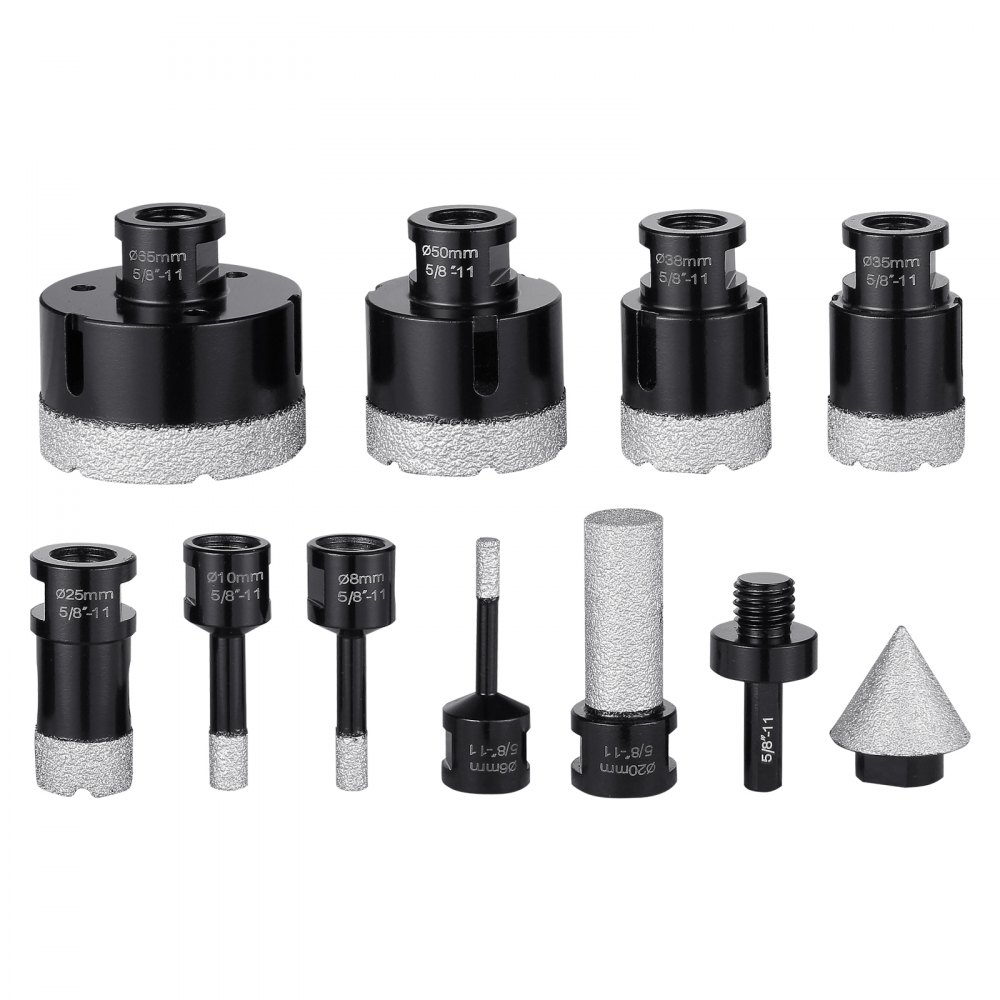 VEVOR Diamond Core Drill Bit Set, 8 PCS 6/8/10/25/35/38/50/65mm Diamond Hole Saw Kit, with Finger Milling Bit Cone Bit Saw Blade and Storage Case for Dry and Wet, Diamond Drill Bits for Tile Ceramic