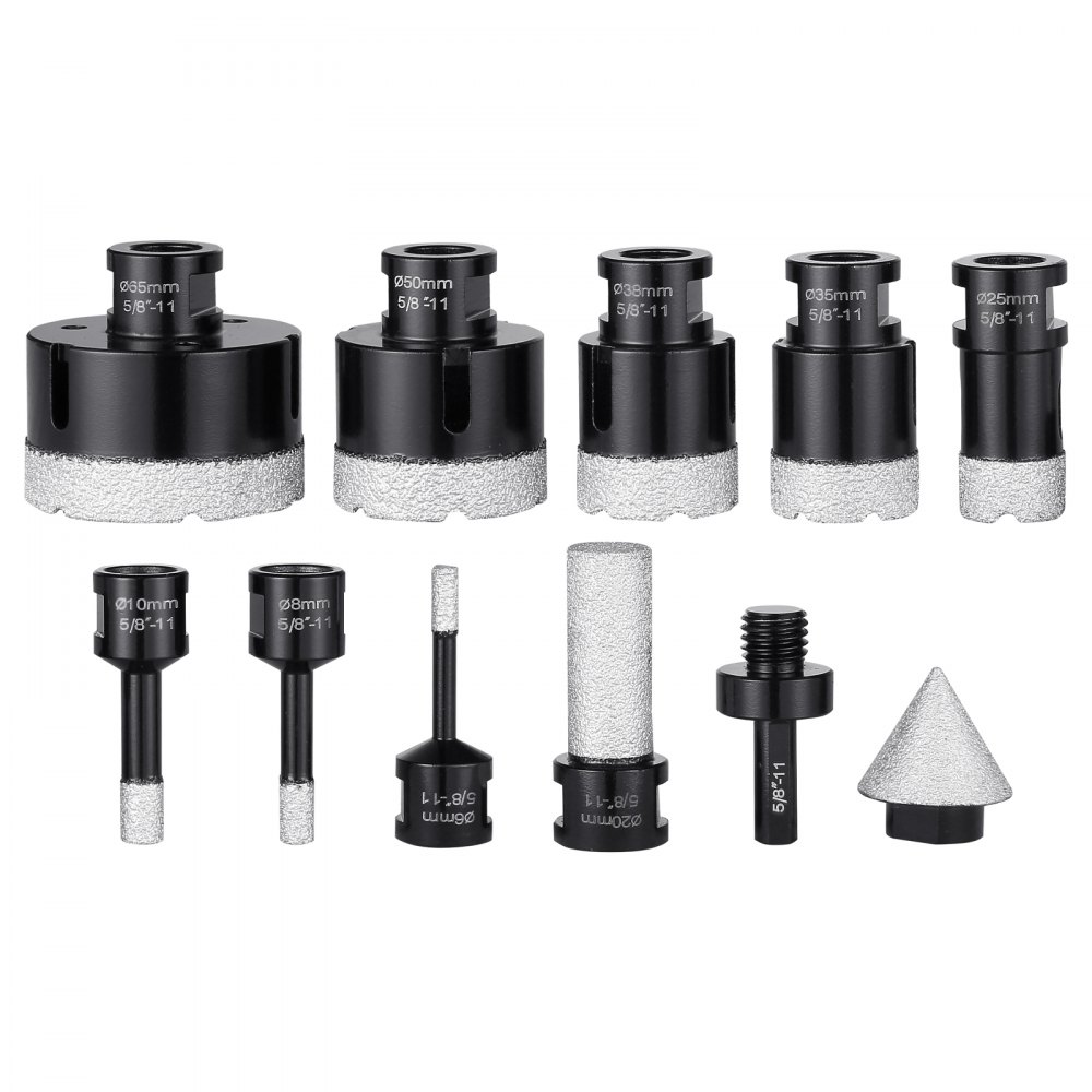 VEVOR Diamond Core Drill Bit Set, 8 PCS 6/8/10/25/35/38/50/65mm Diamond Hole Saw Kit, with Finger Milling Bit Cone Bit Saw Blade and Storage Case for Dry and Wet, Diamond Drill Bits for Tile Ceramic