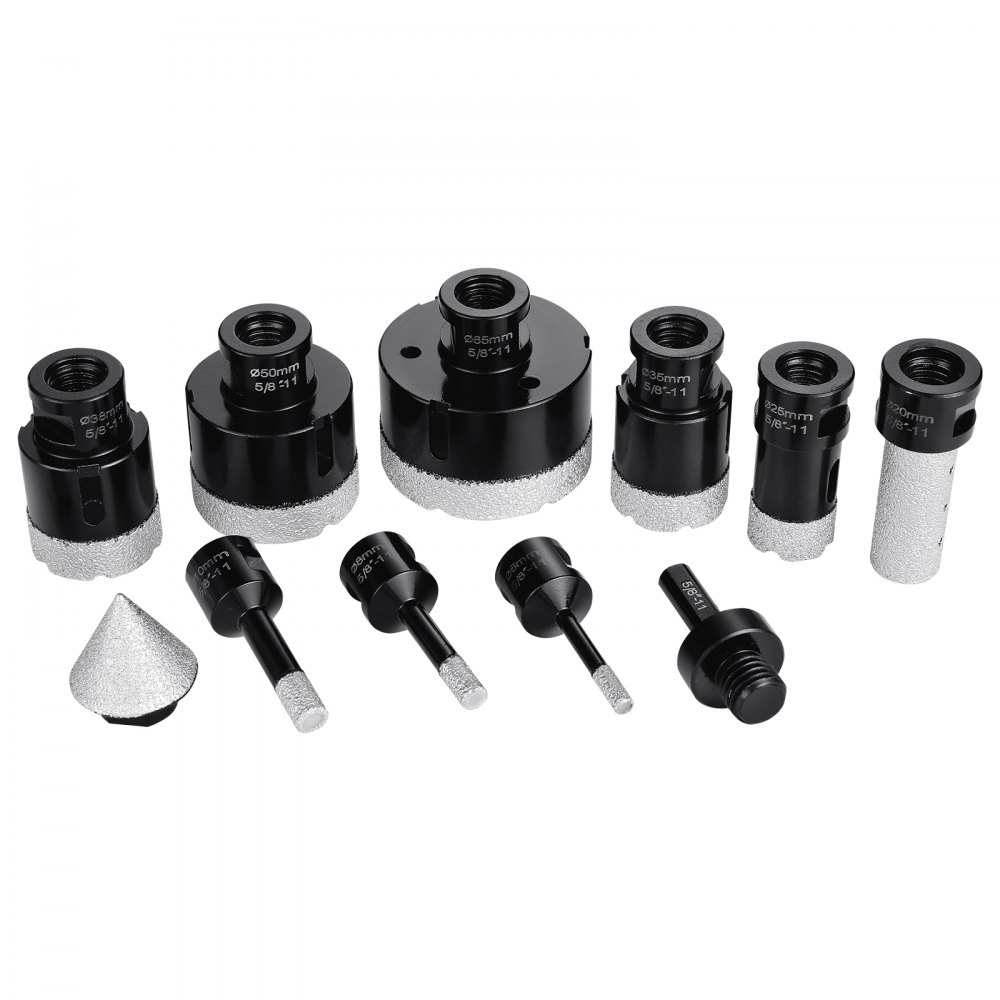 VEVOR Diamond Core Drill Bit Set, 8 PCS 6/8/10/25/35/38/50/65mm Diamond Hole Saw Kit, with Finger Milling Bit Cone Bit Saw Blade and Storage Case for Dry and Wet, Diamond Drill Bits for Tile Ceramic