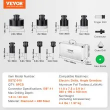 VEVOR Diamond Core Drill Bit Set, 8 PCS 6/8/10/25/35/38/50/65mm Diamond Hole Saw Kit, with Finger Milling Bit Cone Bit Saw Blade and Storage Case, for Dry and Wet, Diamond Drill Bits for Ceramic Tile