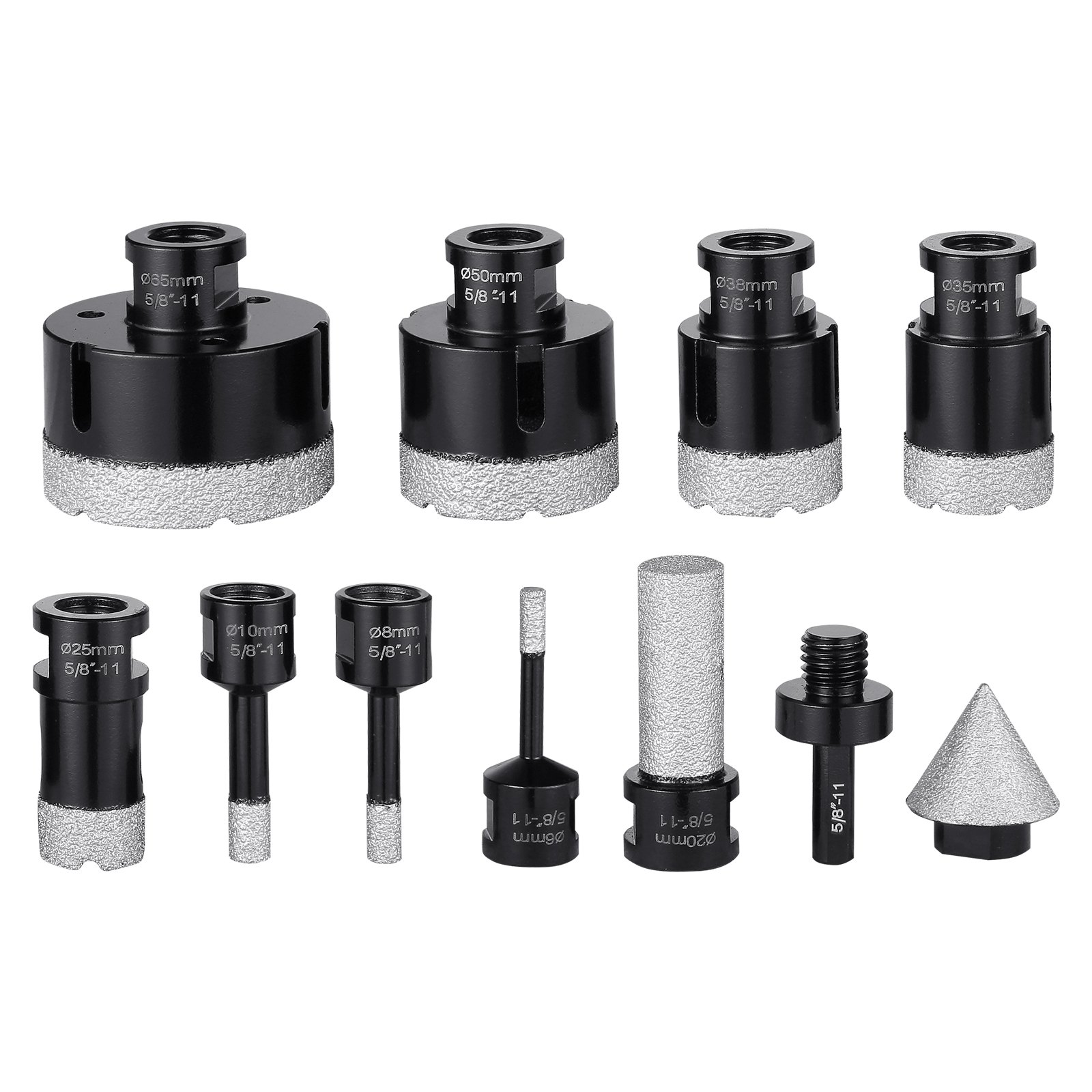 VEVOR Diamond Core Drill Bit Set, 8 PCS 6/8/10/25/35/38/50/65mm Diamond Hole Saw Kit, with Finger Milling Bit Cone Bit Saw Blade and Storage Case for Dry and Wet, Diamond Drill Bits for Tile Ceramic