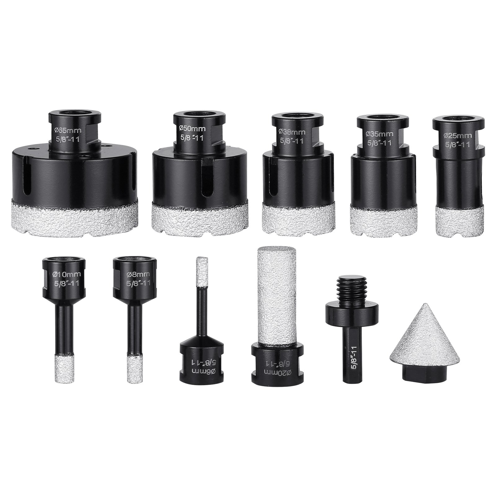 VEVOR Diamond Core Drill Bit Set, 8 PCS 6/8/10/25/35/38/50/65mm Diamond Hole Saw Kit, with Finger Milling Bit Cone Bit Saw Blade and Storage Case for Dry and Wet, Diamond Drill Bits for Tile Ceramic