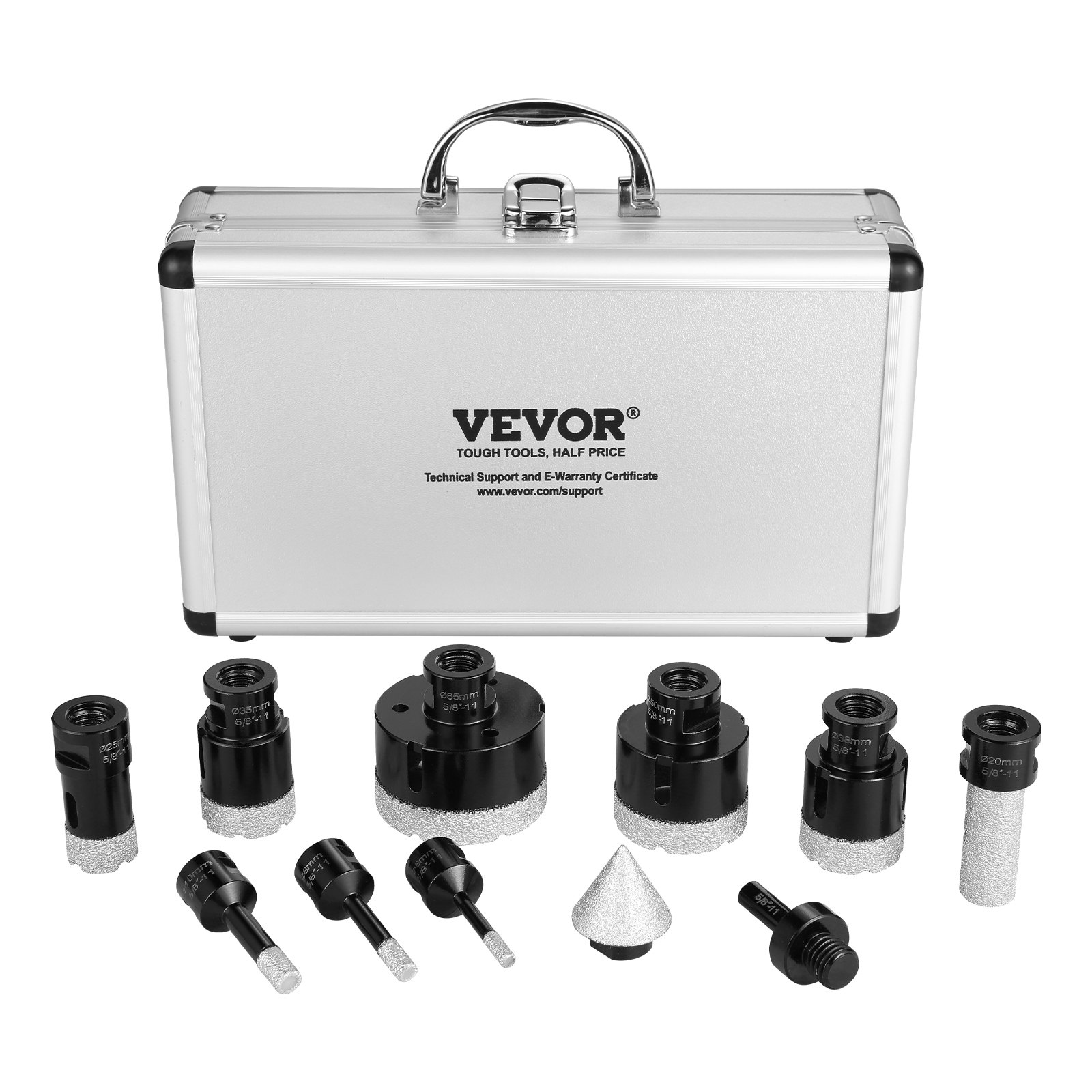VEVOR Diamond Core Drill Bit Set, 8 PCS 6/8/10/25/35/38/50/65mm Diamond Hole Saw Kit, with Finger Milling Bit Cone Bit Saw Blade and Storage Case for Dry and Wet, Diamond Drill Bits for Tile Ceramic