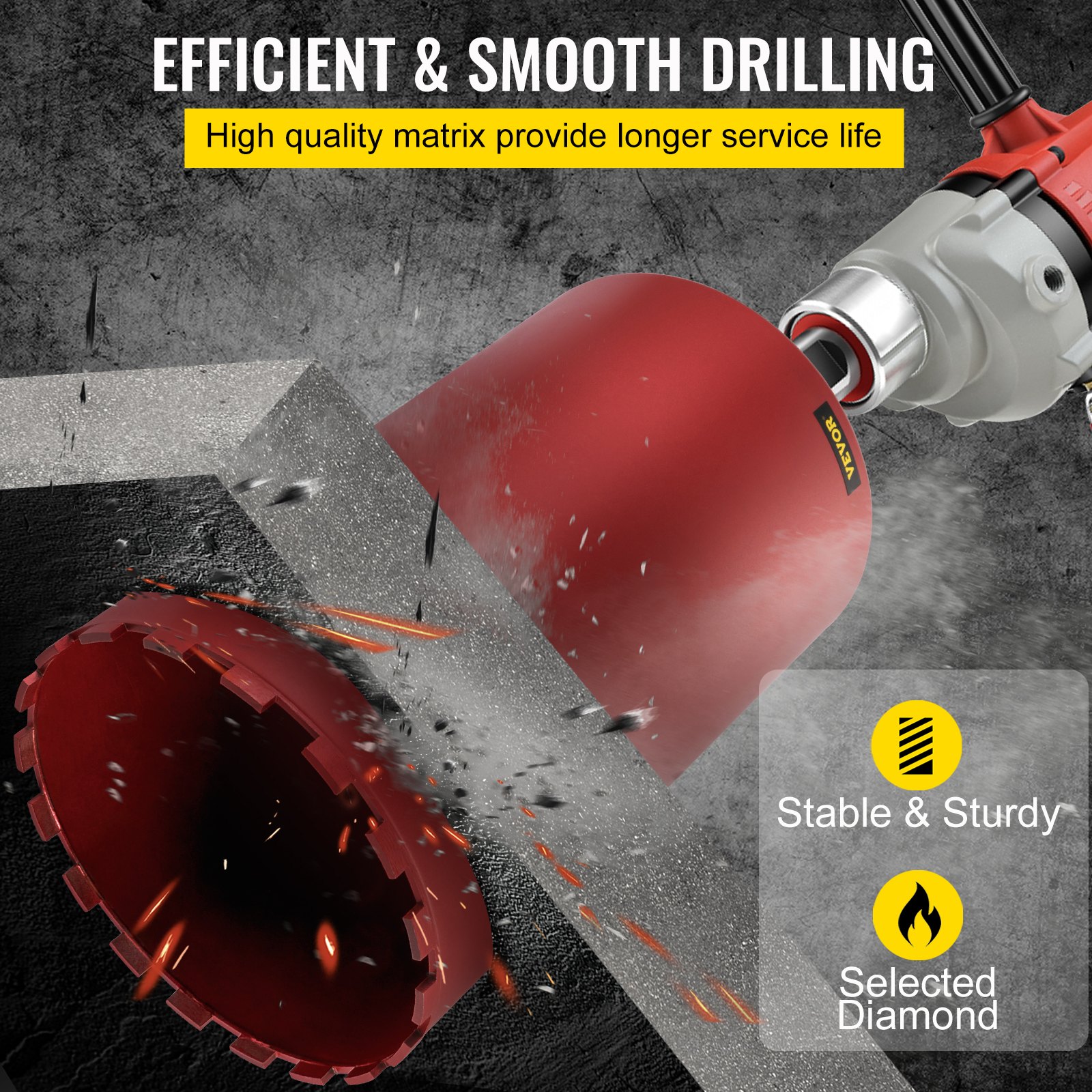VEVOR diamond core drill bit ensuring efficient and smooth drilling through concrete.