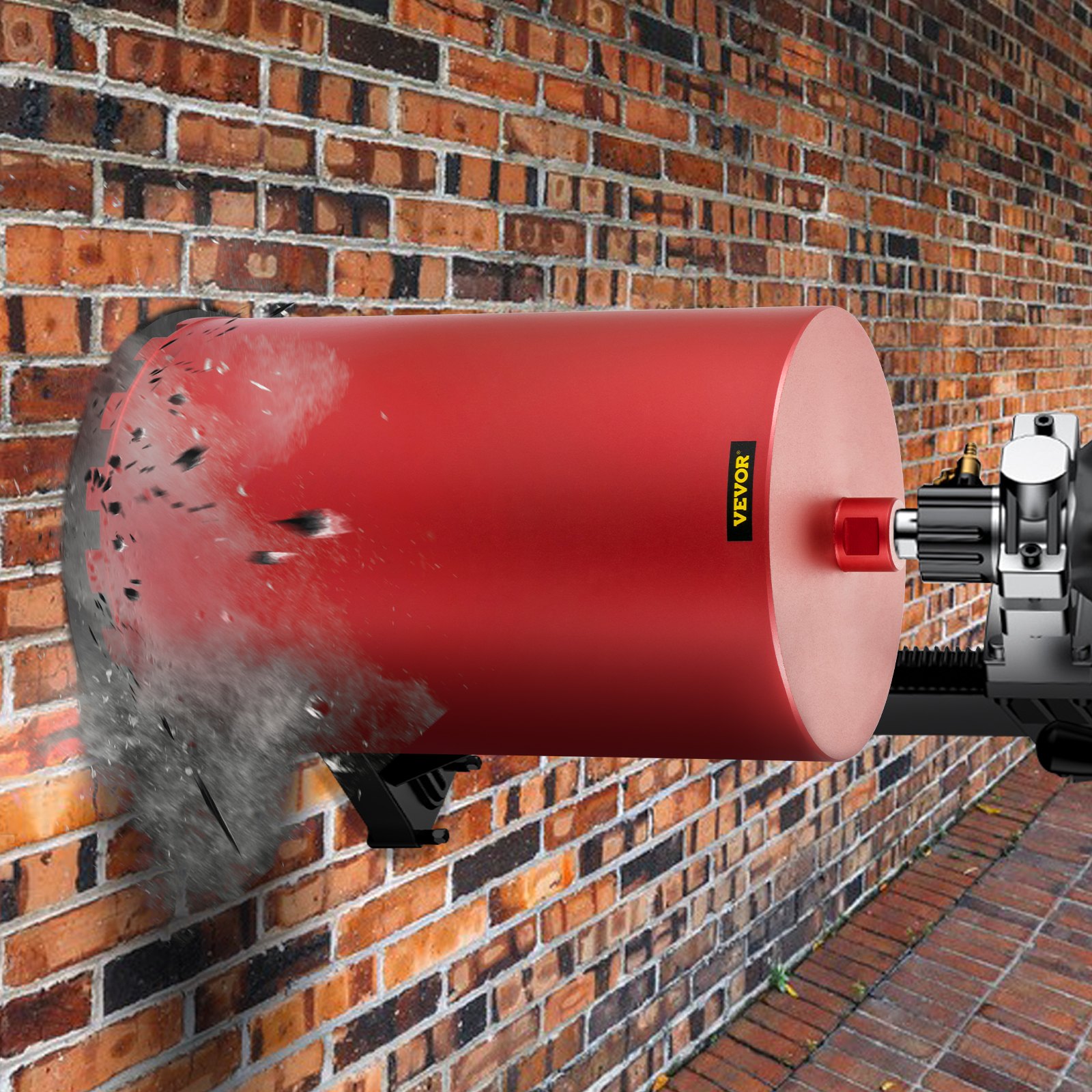 brick wall being drilled by VEVOR diamond core drill bit.