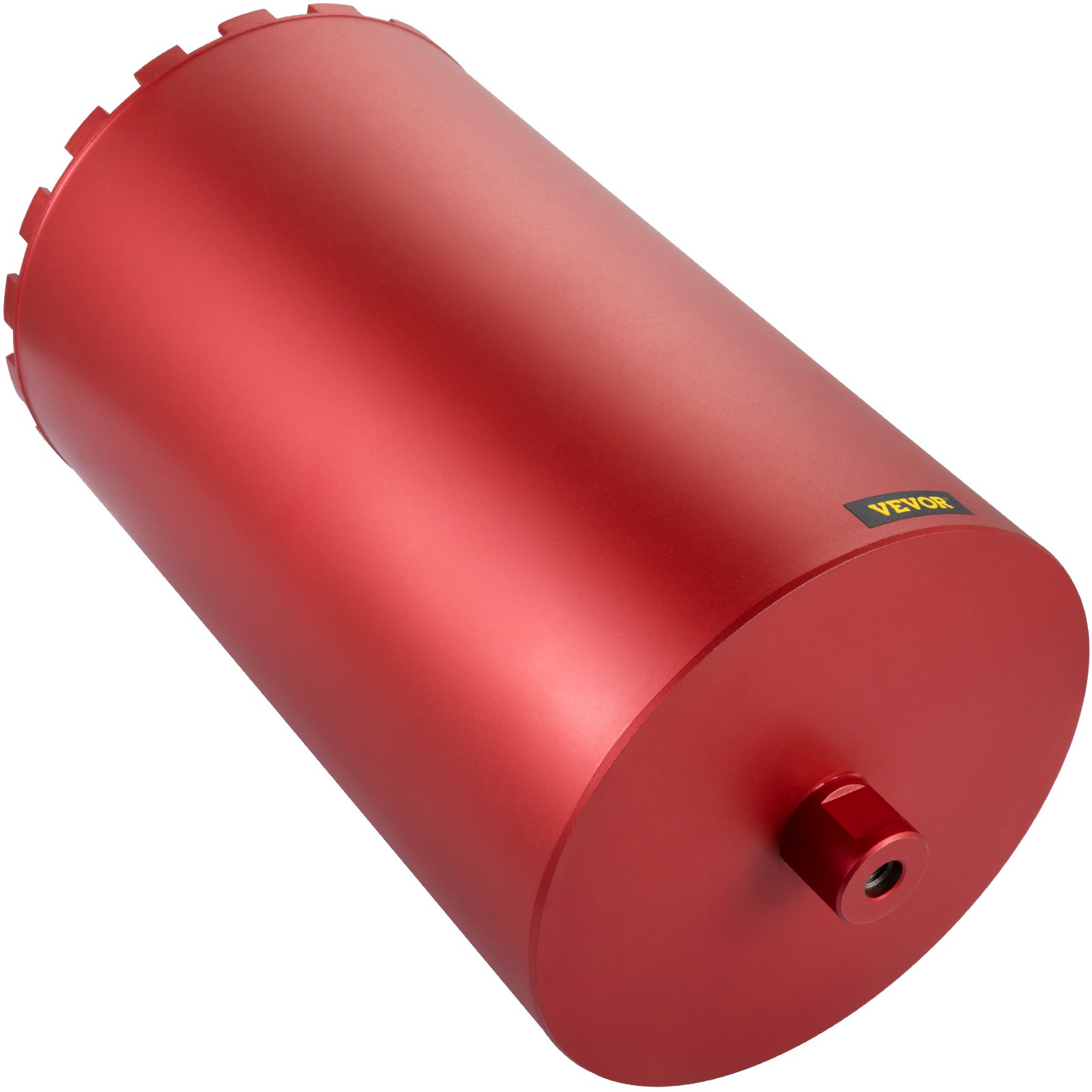 red VEVOR diamond core drill bit with logo, tilted for side view.