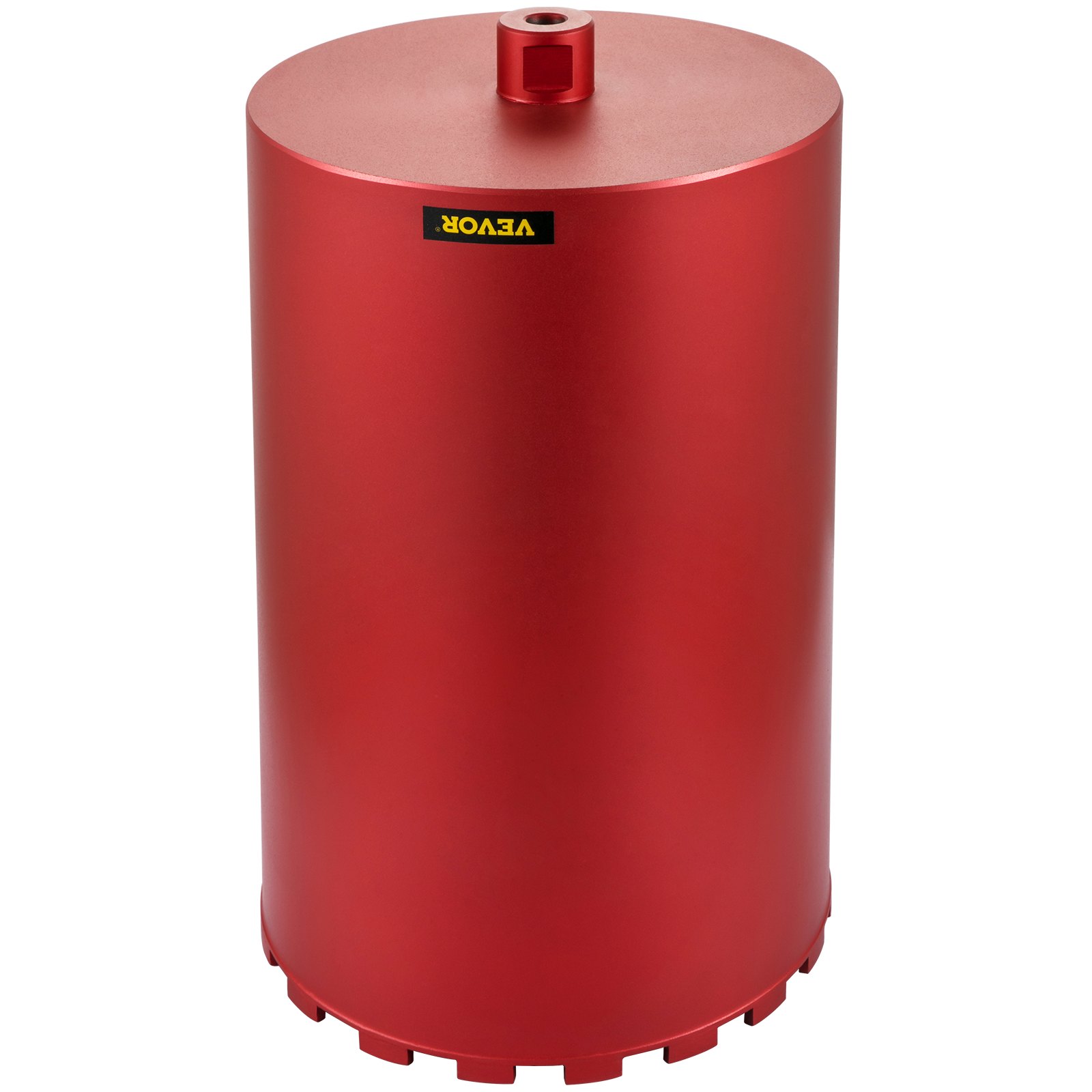 red cylindrical VEVOR diamond core drill bit with notched edge and central connector.