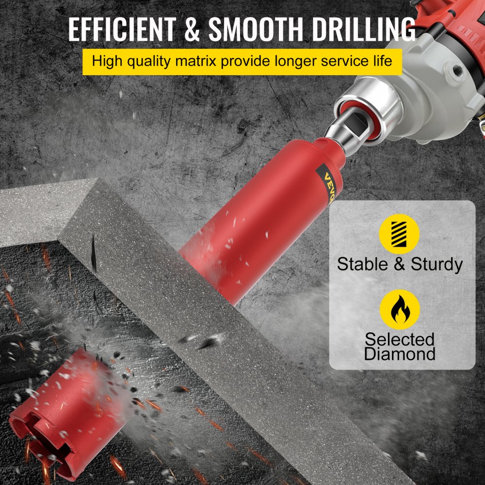 VEVOR Diamond Core Drill, 3"/ 76 mm Diameter Core Drill Bit, 14"/ 355 mm Concrete Core Drill Bit, 5/8"-11 Thread Core Bit, Wet Drill Core Bits w/a Blade, Diamond Wet Coring Bit for Concrete Brick