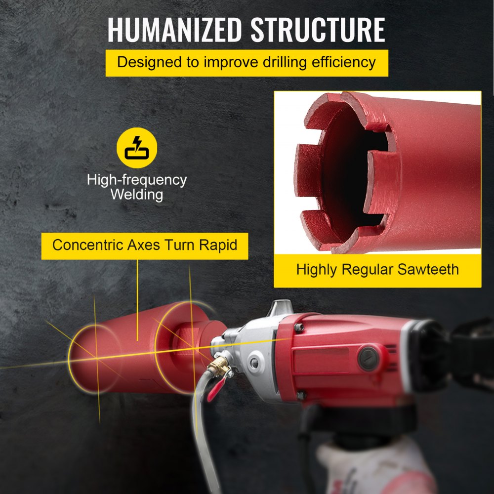 VEVOR Diamond Core Drill, 3"/ 76 mm Diameter Core Drill Bit, 14"/ 355 mm Concrete Core Drill Bit, 5/8"-11 Thread Core Bit, Wet Drill Core Bits w/a Blade, Diamond Wet Coring Bit for Concrete Brick