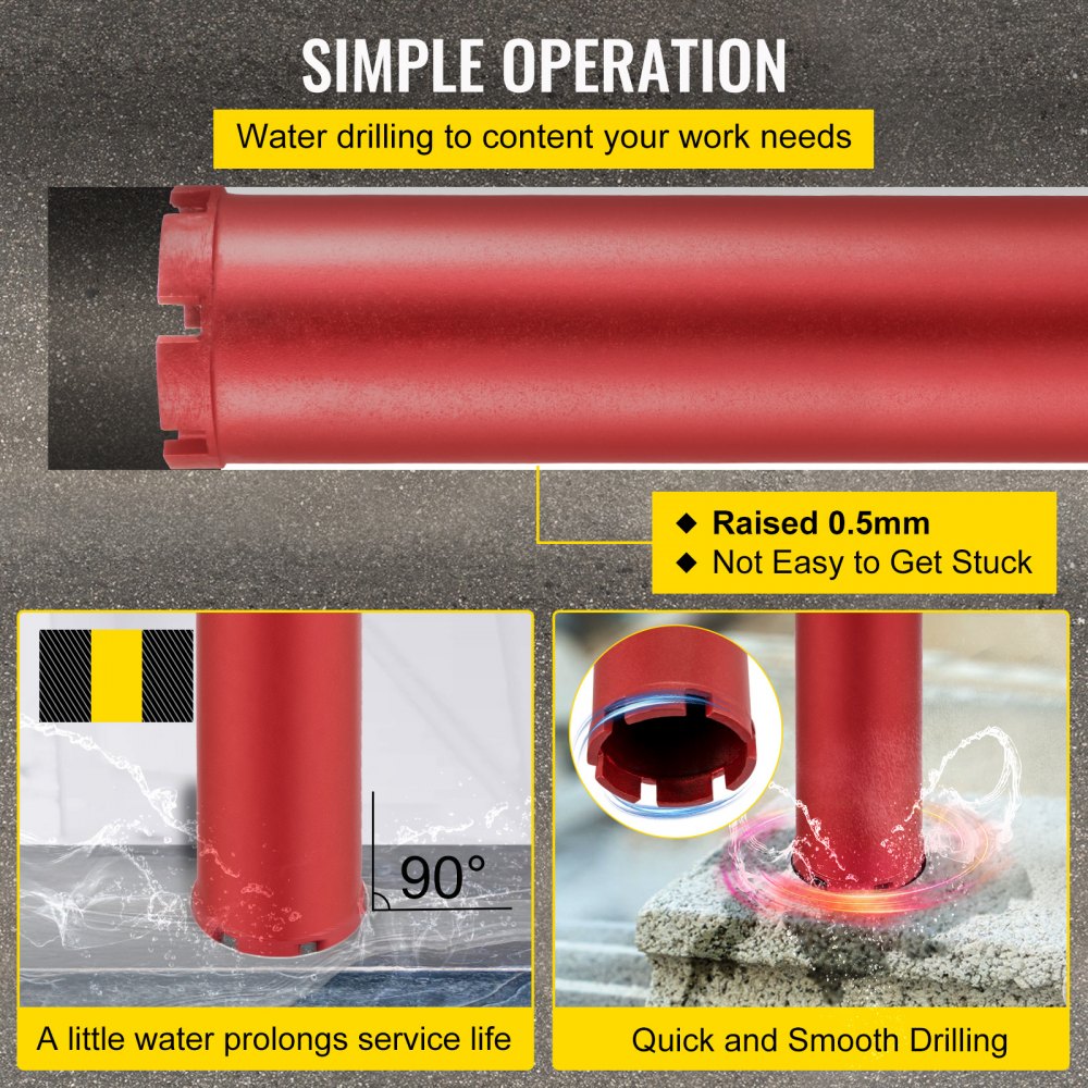 VEVOR Diamond Core Drill, 3"/ 76 mm Diameter Core Drill Bit, 14"/ 355 mm Concrete Core Drill Bit, 5/8"-11 Thread Core Bit, Wet Drill Core Bits w/a Blade, Diamond Wet Coring Bit for Concrete Brick