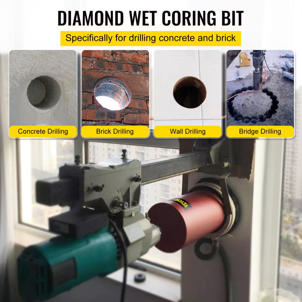 VEVOR Diamond Core Drill, 4"/101mm Diameter Core Drill Bit, 14"/355mm Concrete Core Drill Bit, 5/8"-11 Thread Core Bit, Dry/Wet Drill Core Bits with a Blade, Diamond Wet Coring Bit For Concrete
