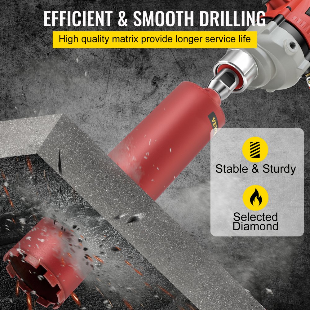 VEVOR Diamond Core Drill, 4"/101mm Diameter Core Drill Bit, 14"/355mm Concrete Core Drill Bit, 5/8"-11 Thread Core Bit, Dry/Wet Drill Core Bits with a Blade, Diamond Wet Coring Bit For Concrete Brick