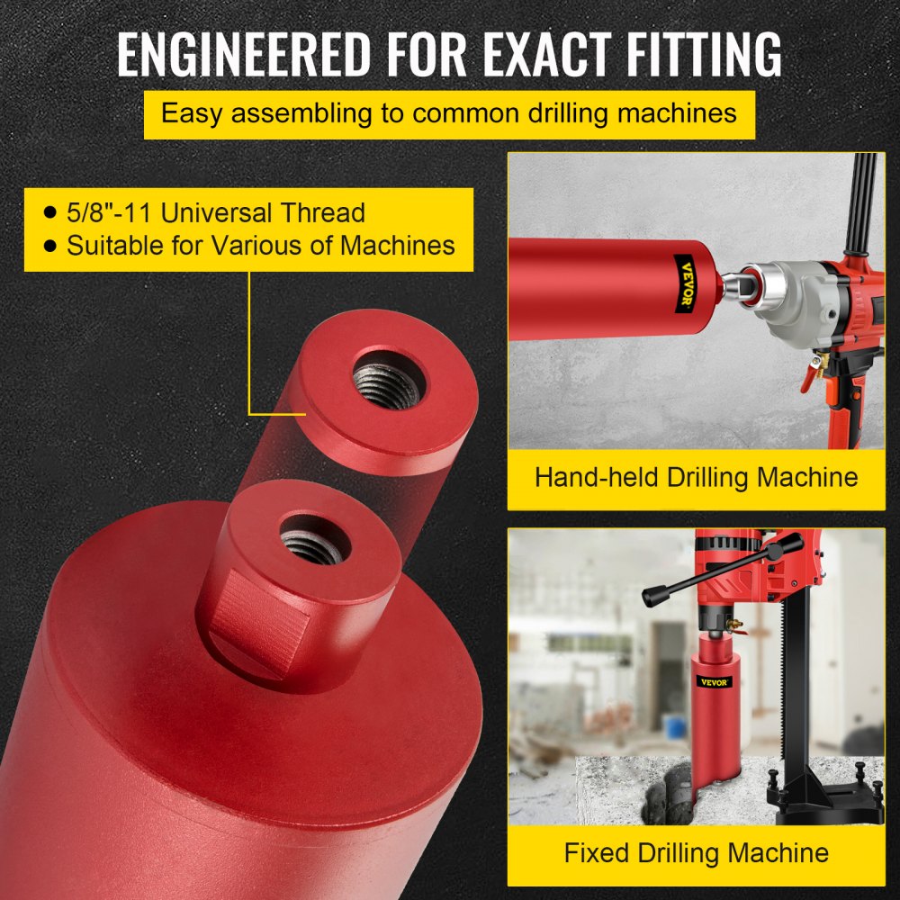 VEVOR Diamond Core Drill, 4"/101mm Diameter Core Drill Bit, 14"/355mm Concrete Core Drill Bit, 5/8"-11 Thread Core Bit, Dry/Wet Drill Core Bits with a Blade, Diamond Wet Coring Bit For Concrete Brick