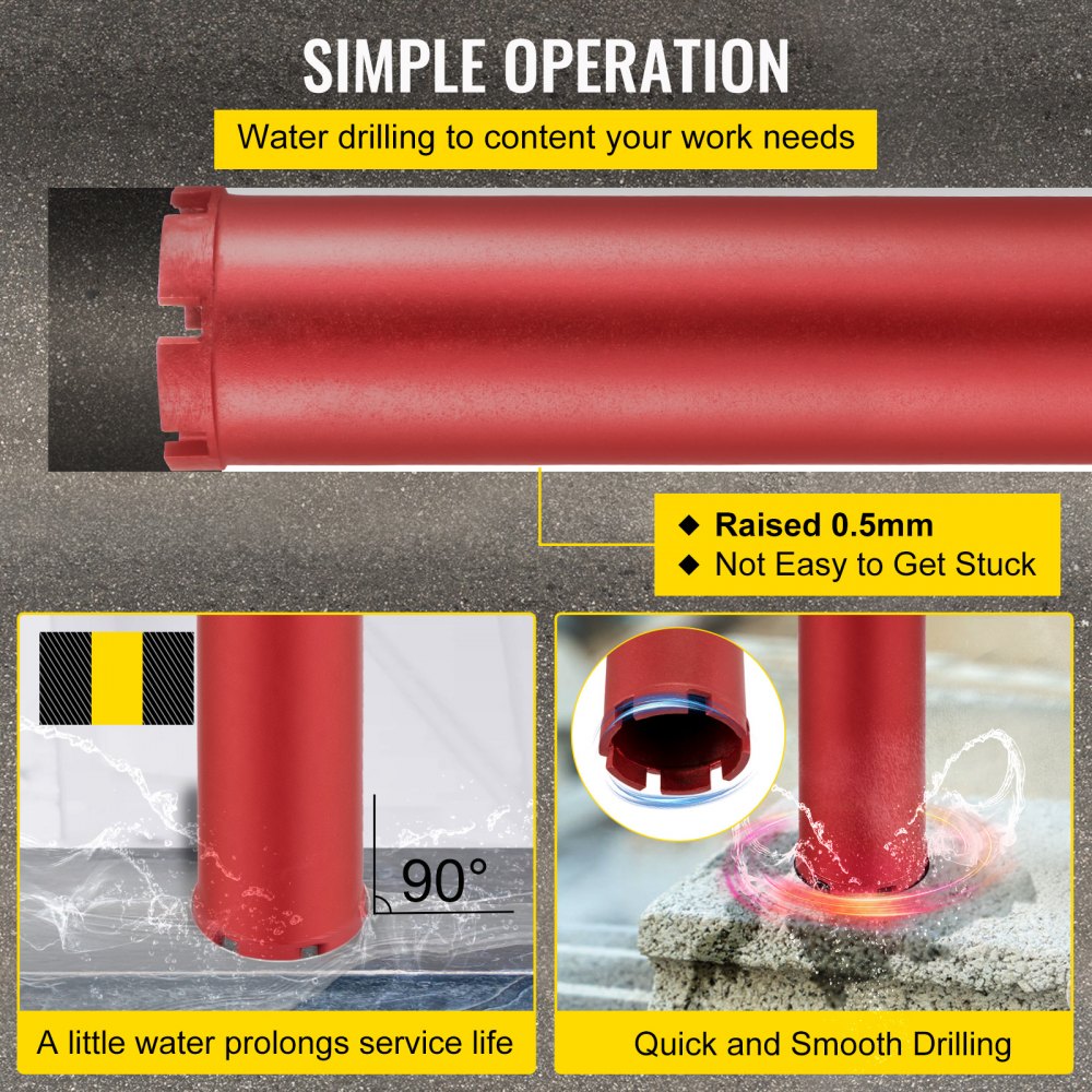 VEVOR Diamond Core Drill, 4"/101mm Diameter Core Drill Bit, 14"/355mm Concrete Core Drill Bit, 5/8"-11 Thread Core Bit, Dry/Wet Drill Core Bits with a Blade, Diamond Wet Coring Bit For Concrete Brick