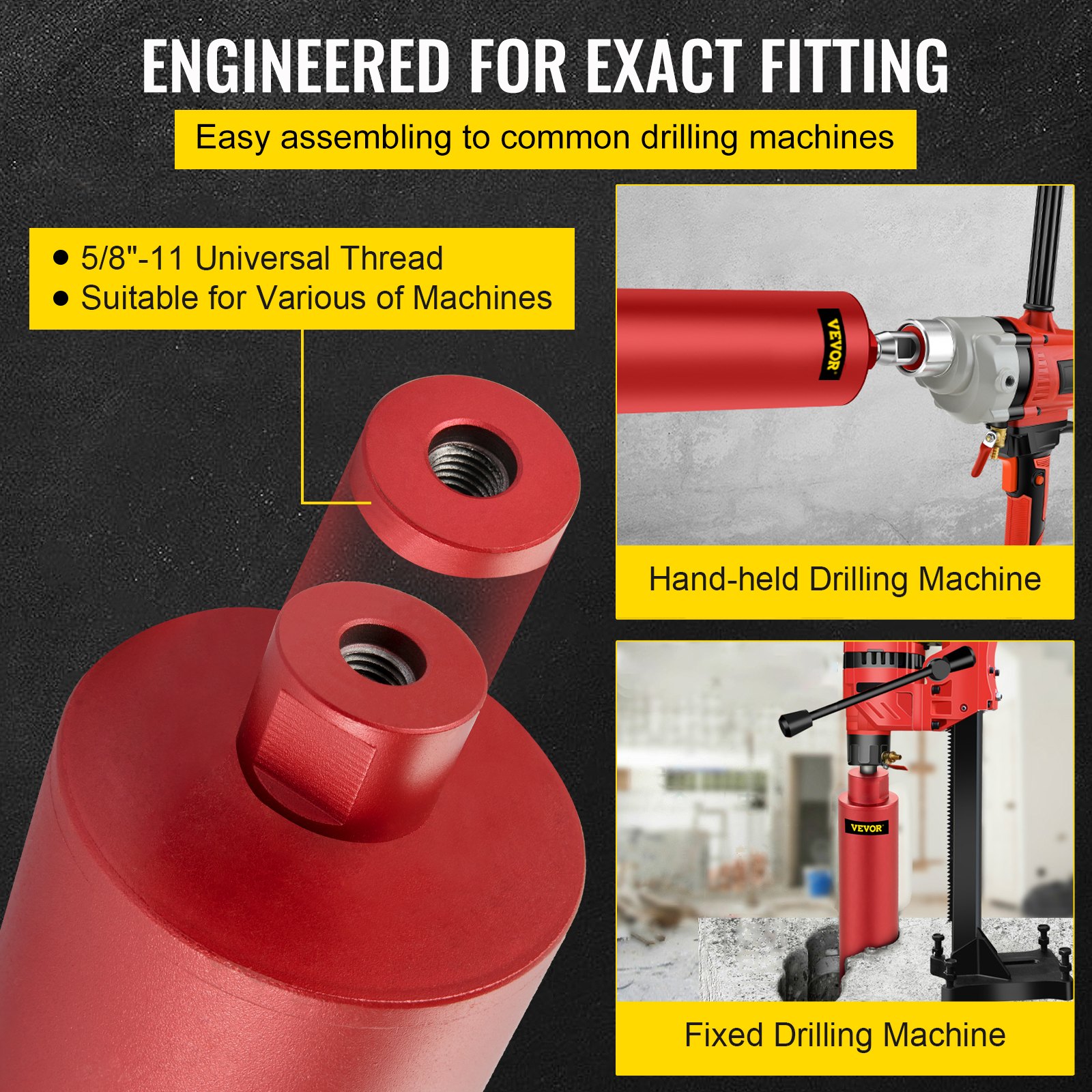 VEVOR Diamond Core Drill, 4"/101mm Diameter Core Drill Bit, 14"/355mm Concrete Core Drill Bit, 5/8"-11 Thread Core Bit, Dry/Wet Drill Core Bits with a Blade, Diamond Wet Coring Bit For Concrete Brick