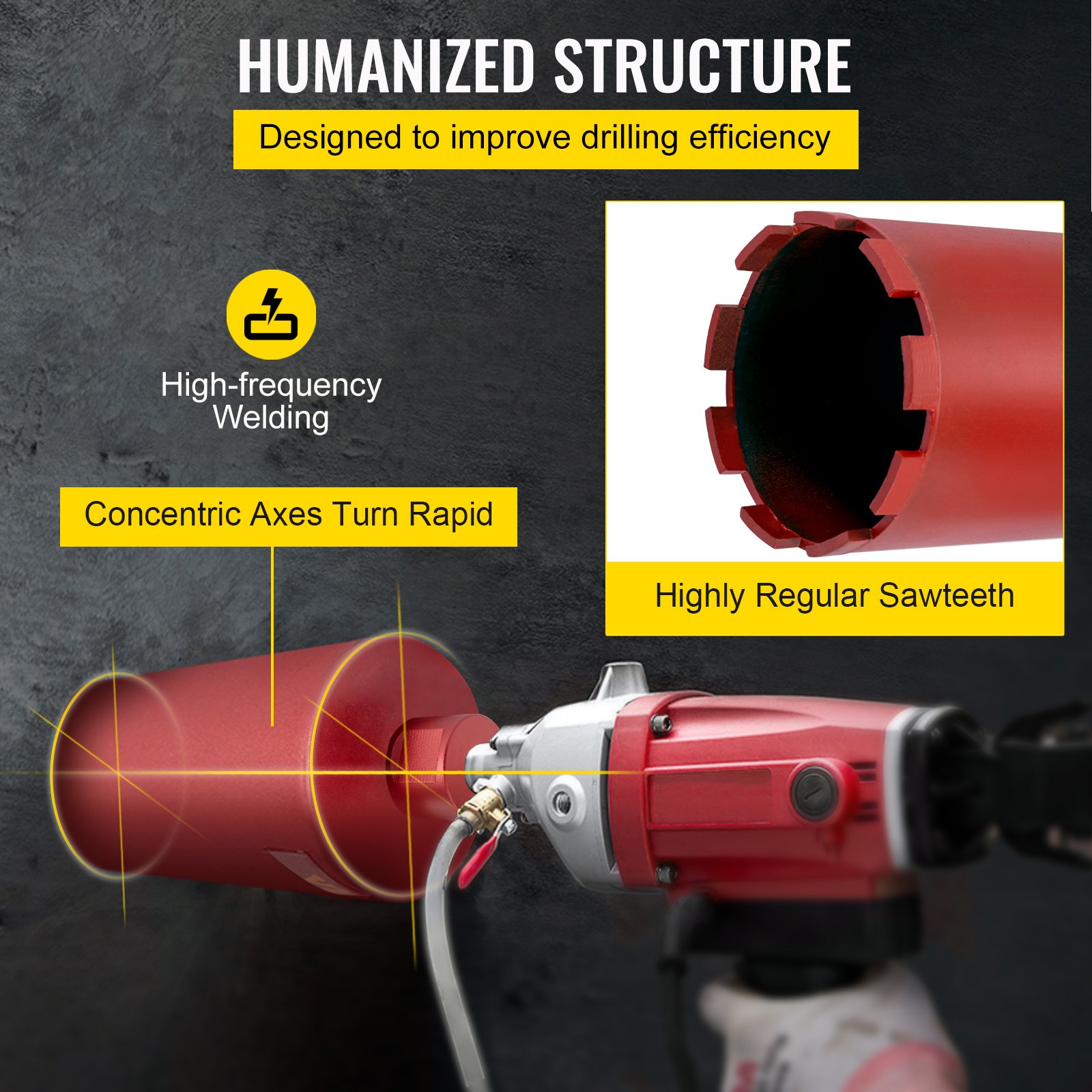 VEVOR Diamond Core Drill, 4"/101mm Diameter Core Drill Bit, 14"/355mm Concrete Core Drill Bit, 5/8"-11 Thread Core Bit, Dry/Wet Drill Core Bits with a Blade, Diamond Wet Coring Bit For Concrete Brick