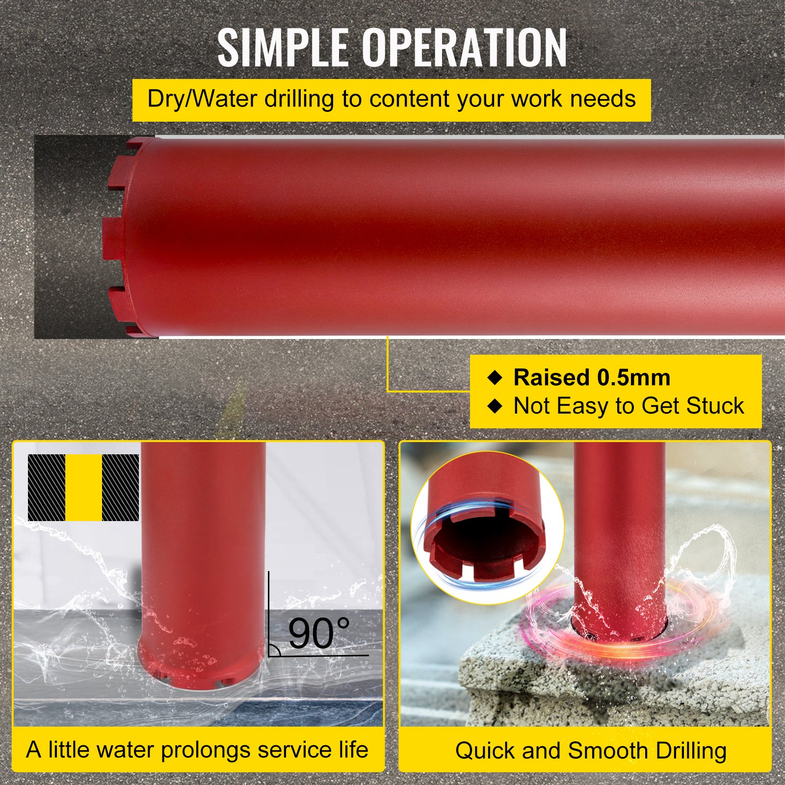 VEVOR Dry Diamond Core Drill 5"/127mm Dia. Hole Cutter for Concrete Masonry