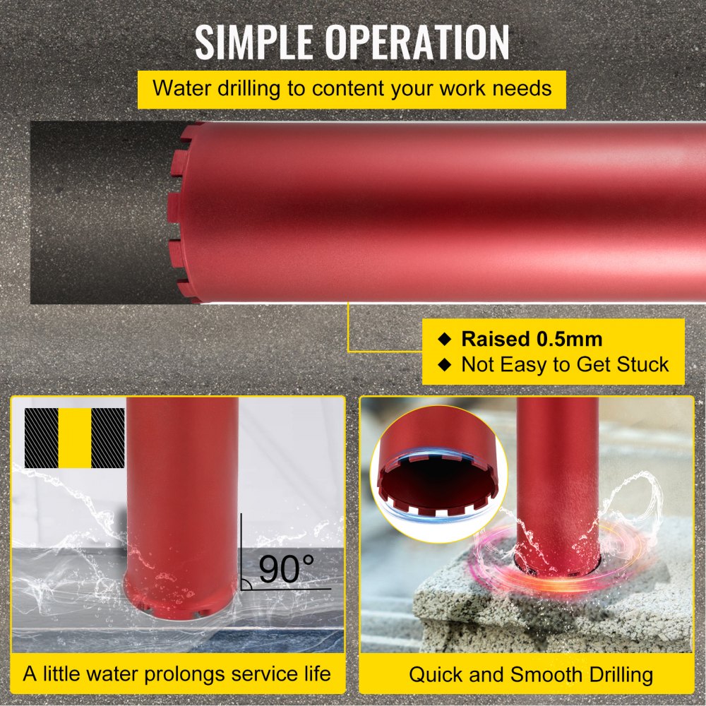 VEVOR Diamond Core Drill, 6"/152mm Diameter Core Drill Bit, 14"/355mm Concrete Core Drill Bit, 5/8"-11 Thread Core Bit, Dry/Wet Drill Core Bits w/a Blade, Diamond Wet Coring Bit for Concrete Brick
