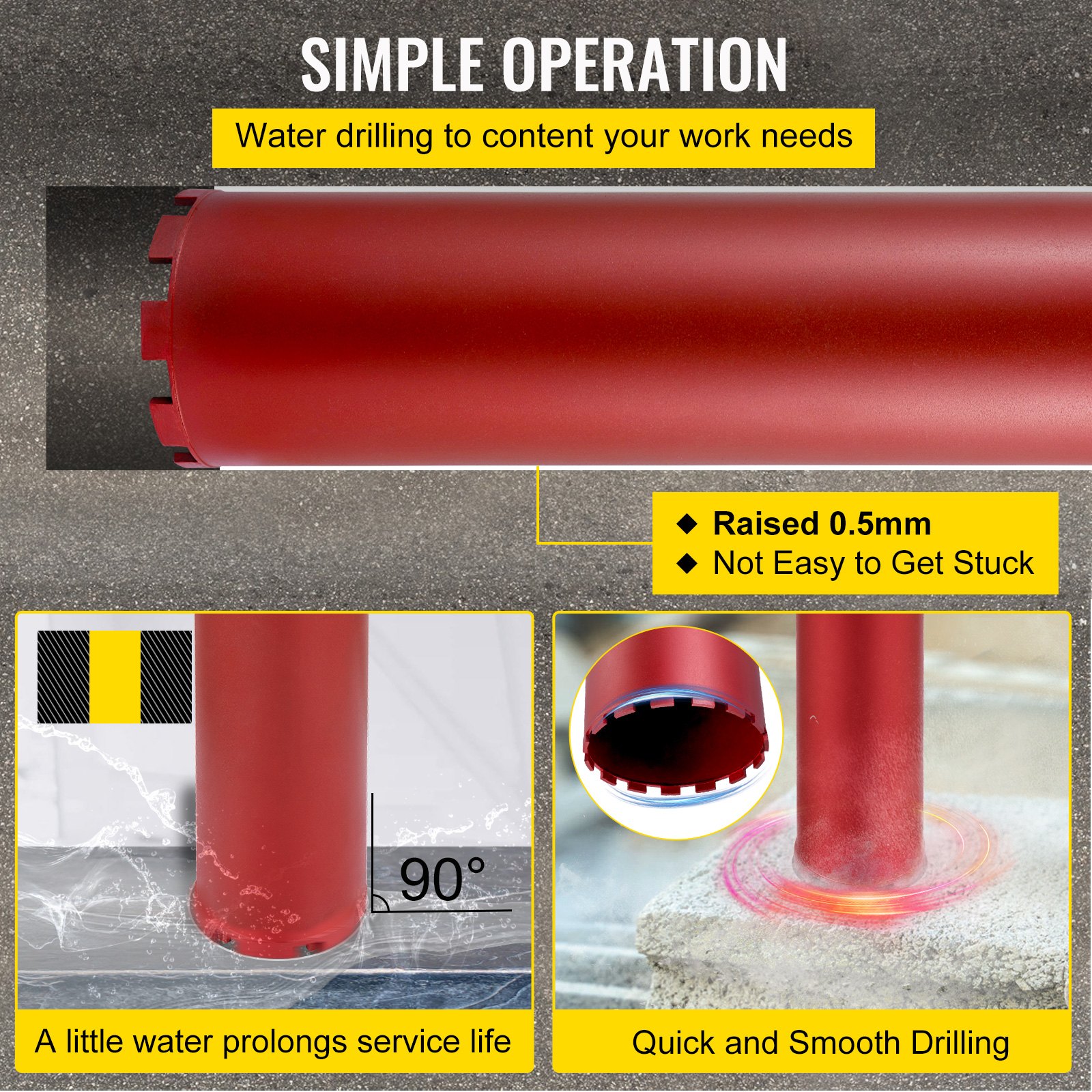 VEVOR Diamond Core Drill, 8"/203mm Diameter Core Drill Bit, 14"/355mm Concrete Core Drill Bit, 5/8"-11 Thread Core Bit, Dry/Wet Drill Core Bits with a Blade, Diamond Wet Coring Bit For Concrete Brick