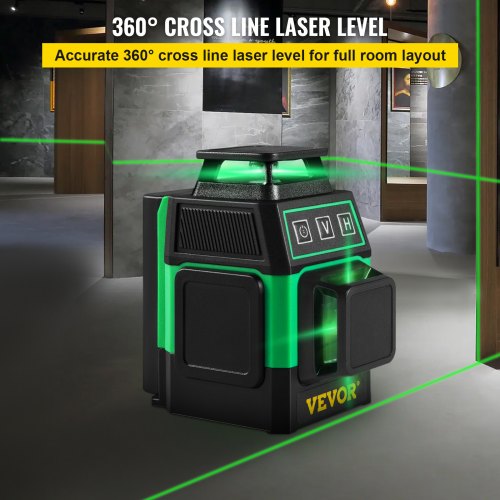 VEVOR 8 Lines Cross Line Laser Level, 2 x 360° Four Plane Switchable Lines, 131FT Green Beam, Self Leveling & Tilt Leveling Laser Level, w/ 360° Magnetic Base & Mini Tripod Base, for Home Decoration