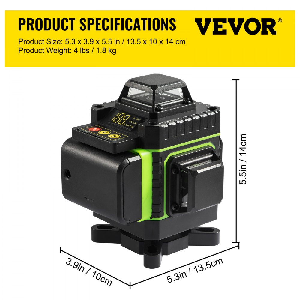 VEVOR 16 Lines Green Laser Level Self Leveling 4x360° Cross Line Self Leveling